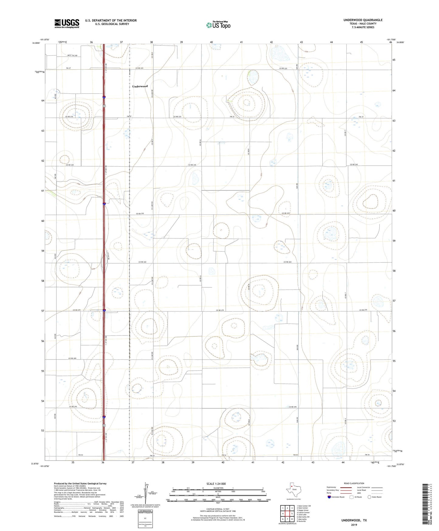 Underwood Texas US Topo Map Image