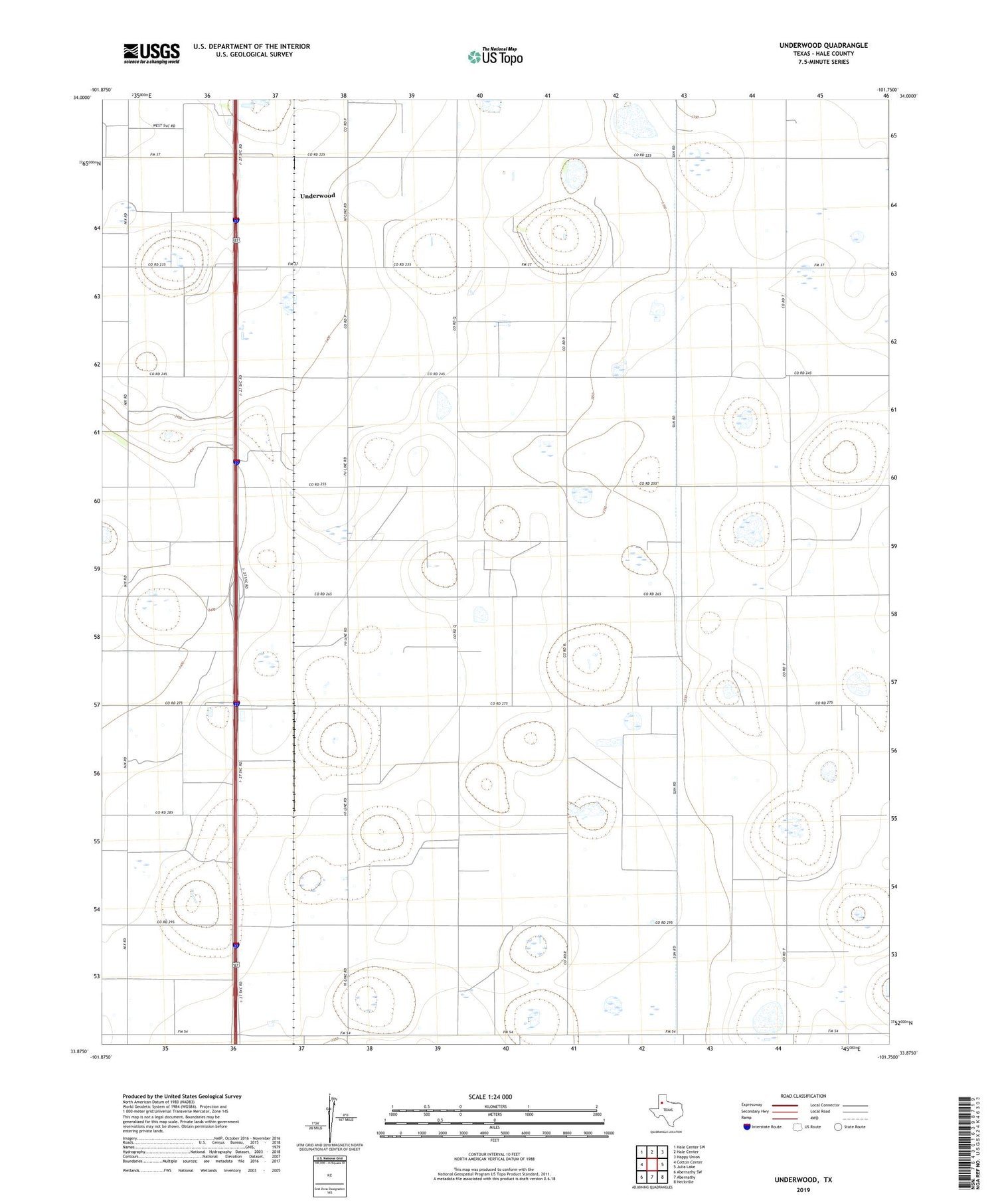 Underwood Texas US Topo Map Image