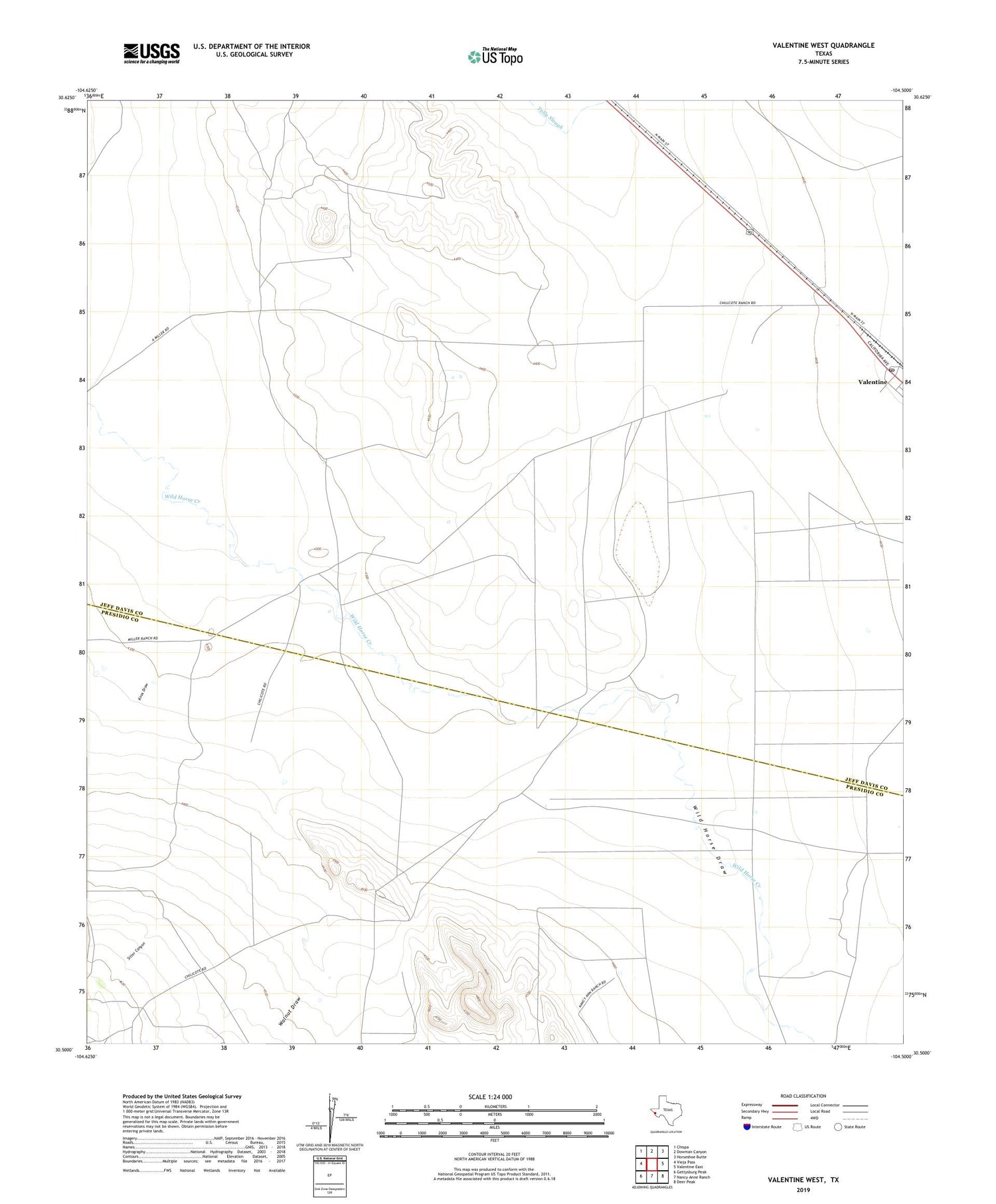 Valentine West Texas US Topo Map Image