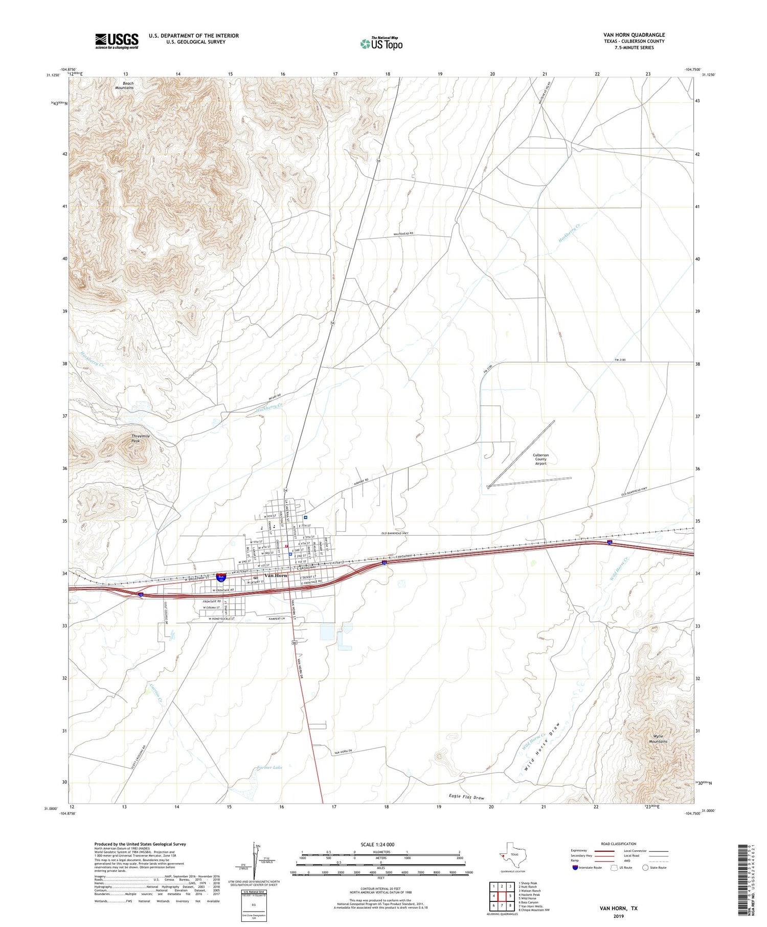 Van Horn Texas US Topo Map Image