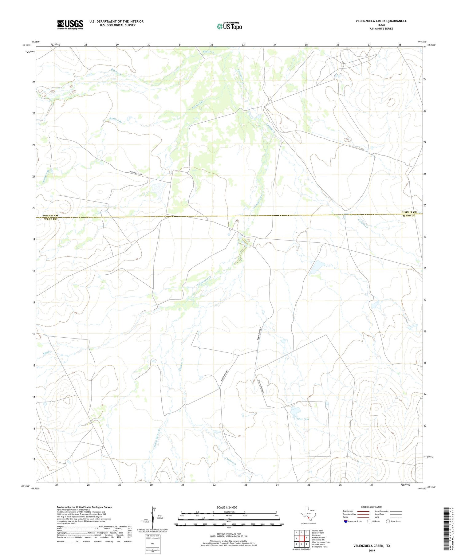 Velenzuela Creek Texas US Topo Map Image