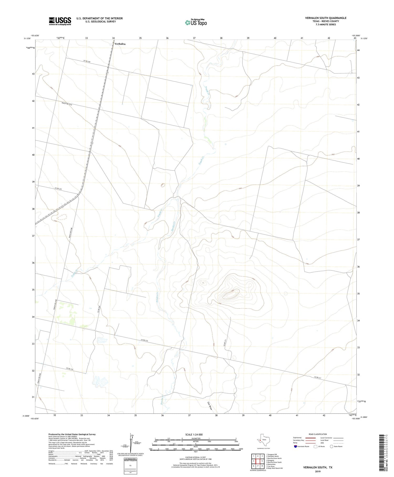 Verhalen South Texas US Topo Map Image