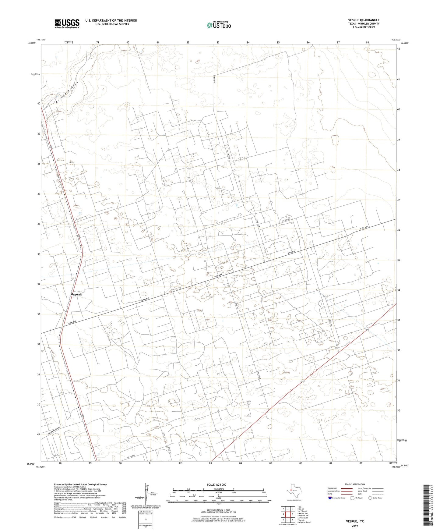 Vesrue Texas US Topo Map Image