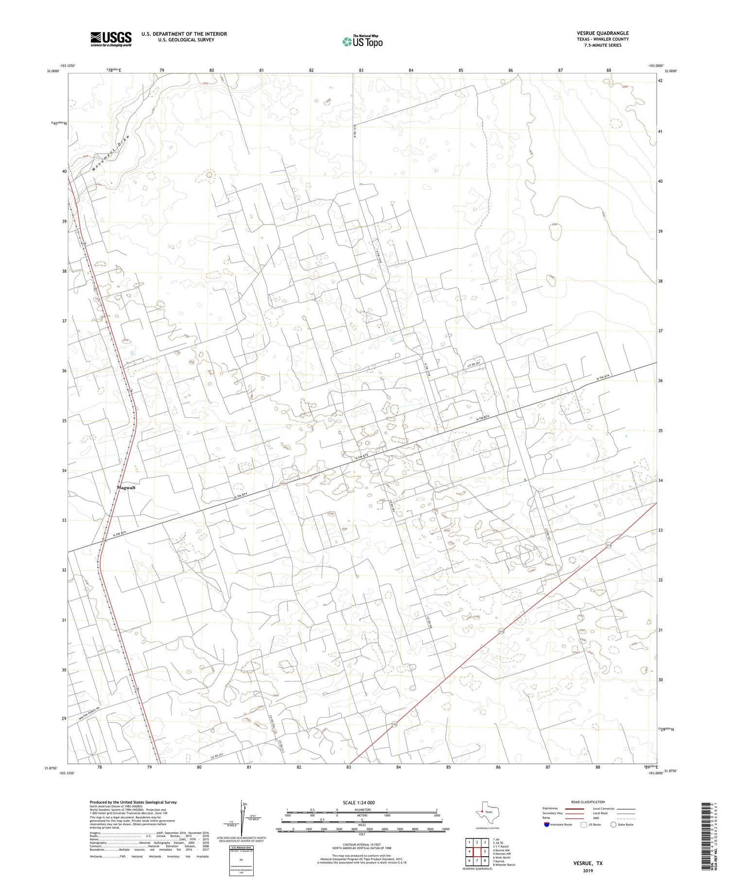 Vesrue Texas US Topo Map Image