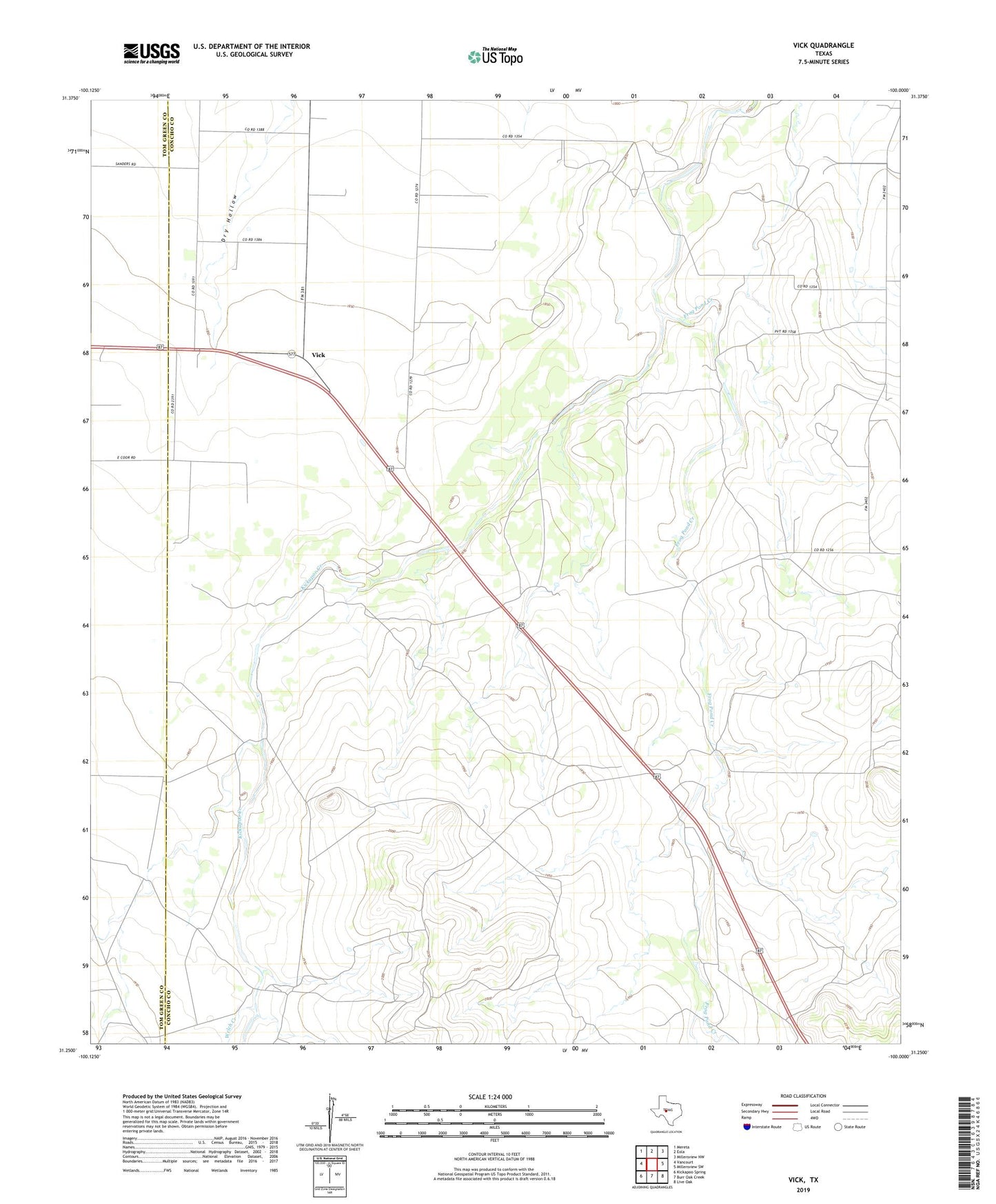 Vick Texas US Topo Map Image