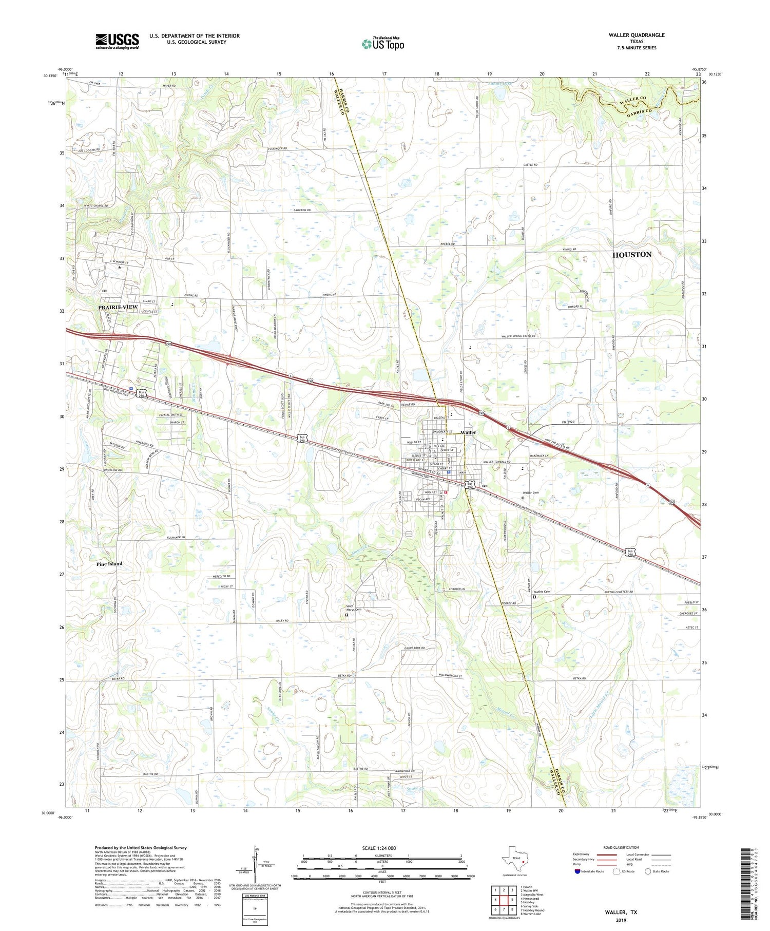 Waller Texas US Topo Map Image