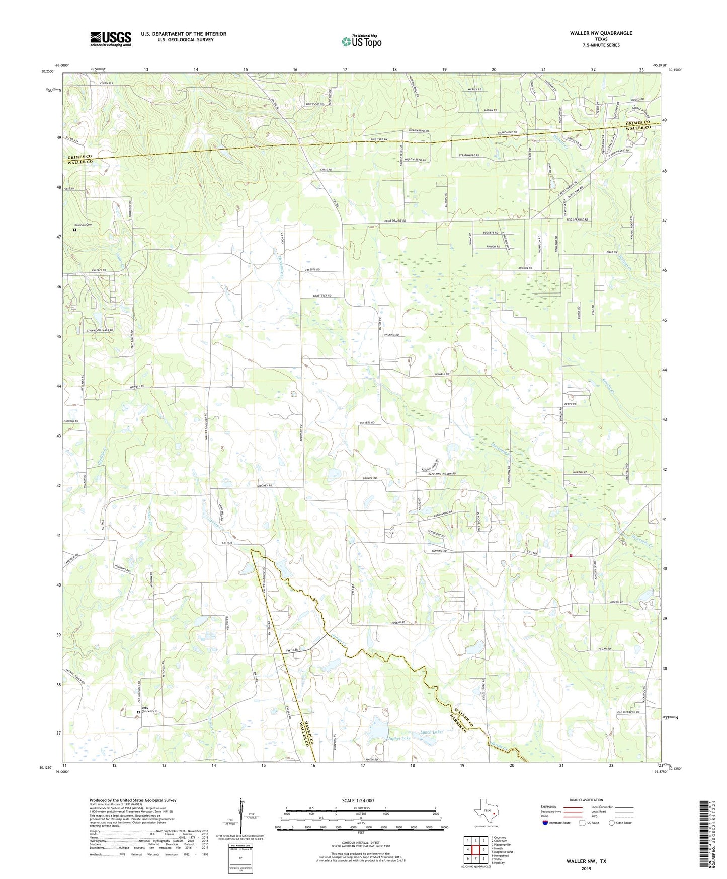 Waller NW Texas US Topo Map Image