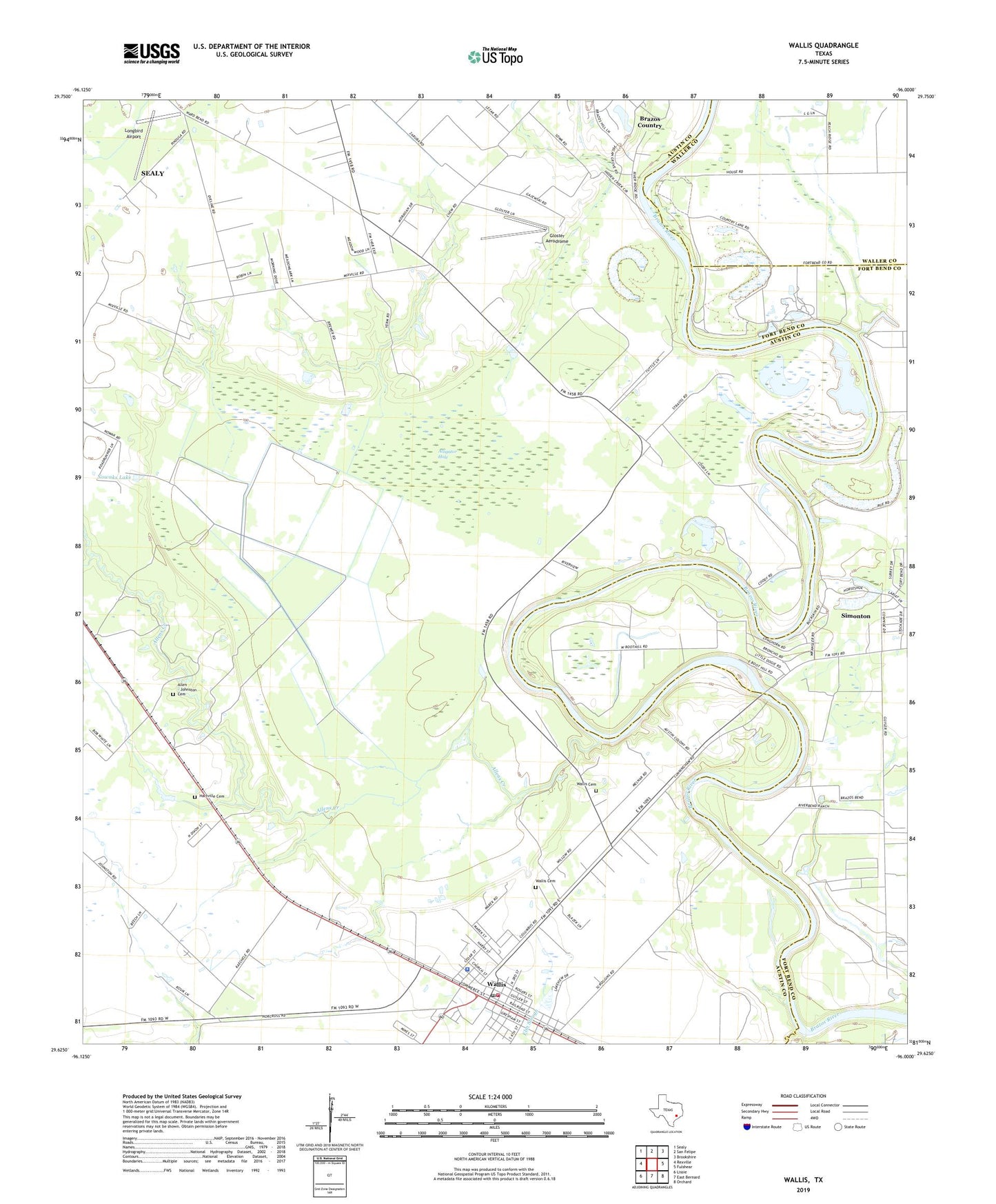 Wallis Texas US Topo Map Image