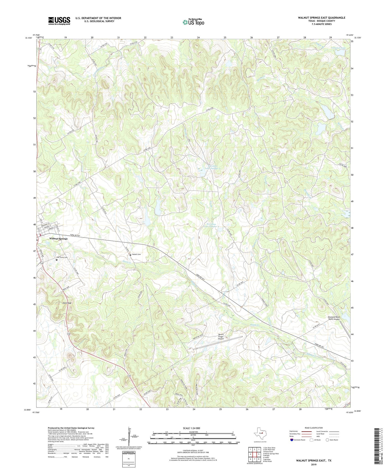 Walnut Springs East Texas US Topo Map Image