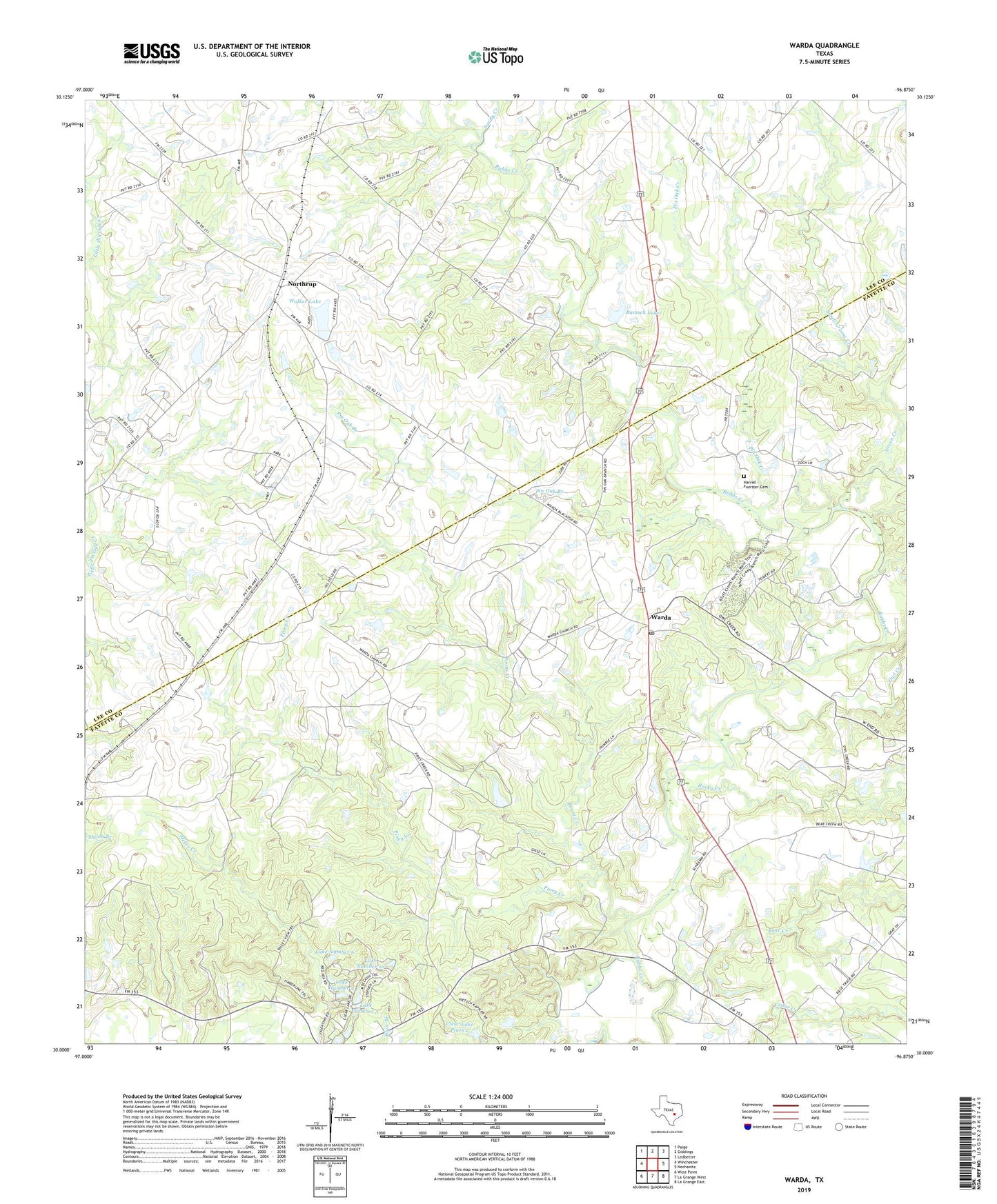 Warda Texas US Topo Map Image