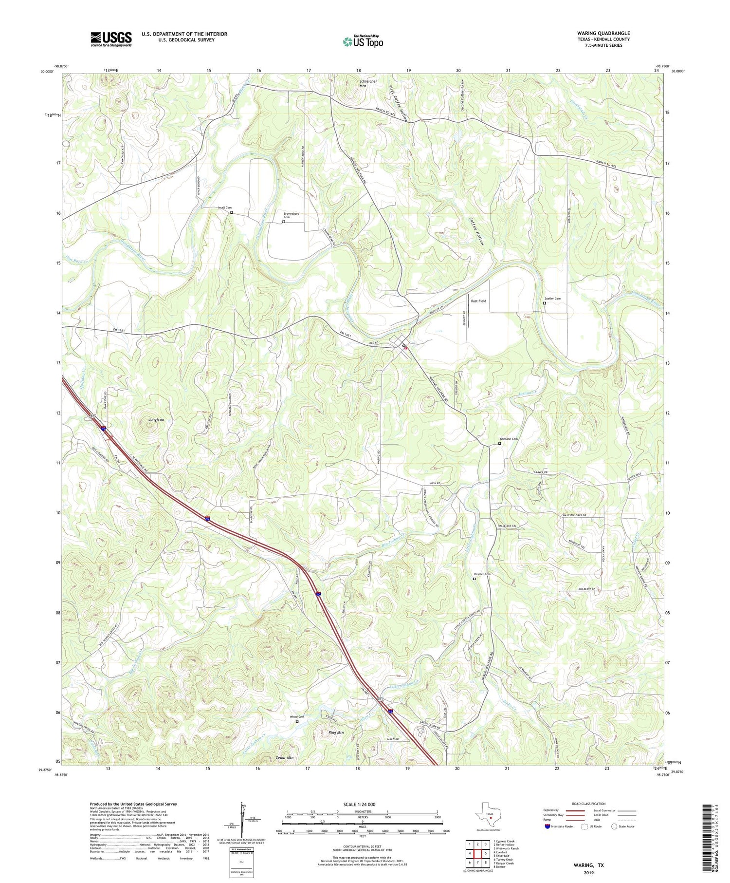 Waring Texas US Topo Map Image
