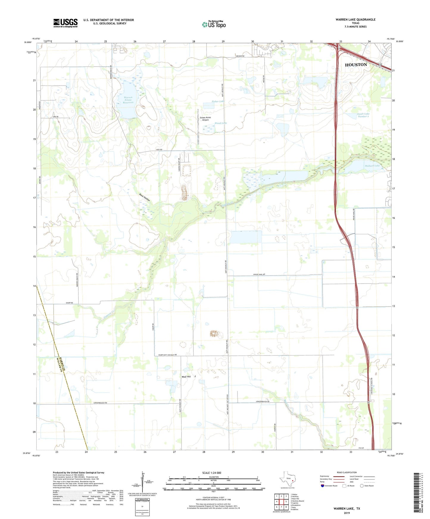 Warren Lake Texas US Topo Map Image