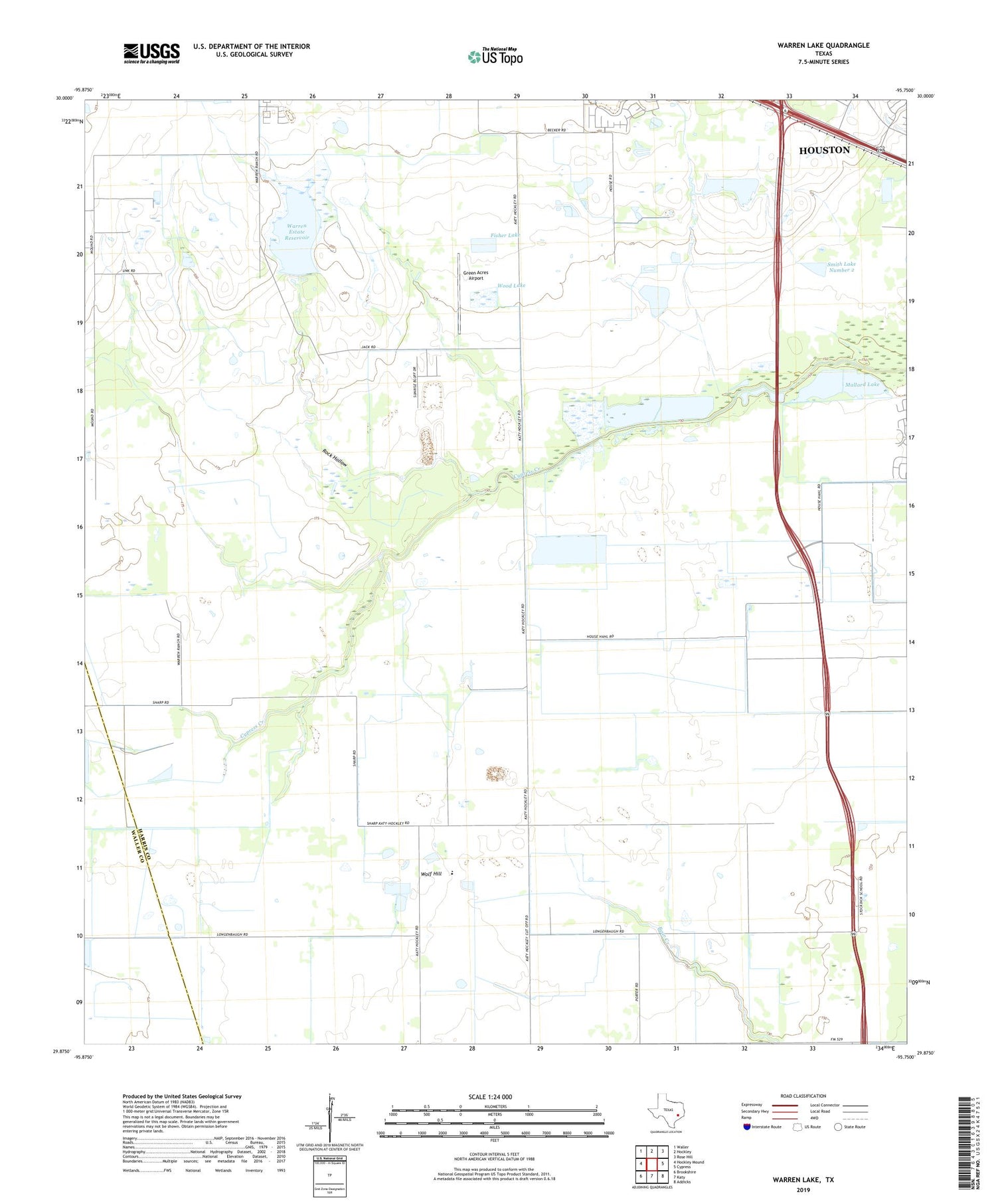 Warren Lake Texas US Topo Map Image