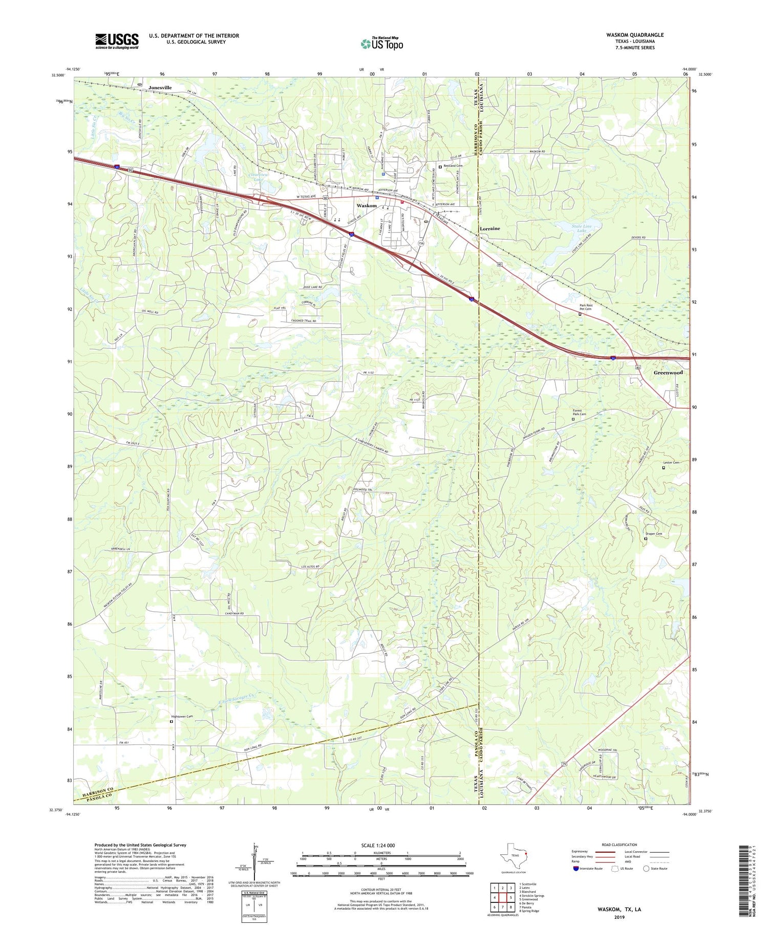 Waskom Texas US Topo Map Image