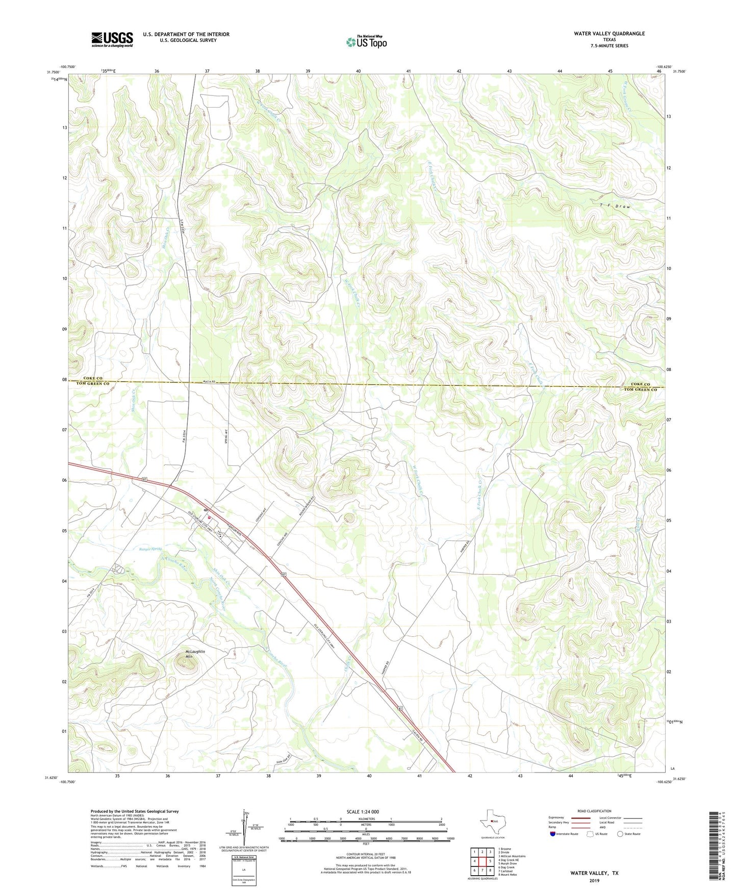 Water Valley Texas US Topo Map Image