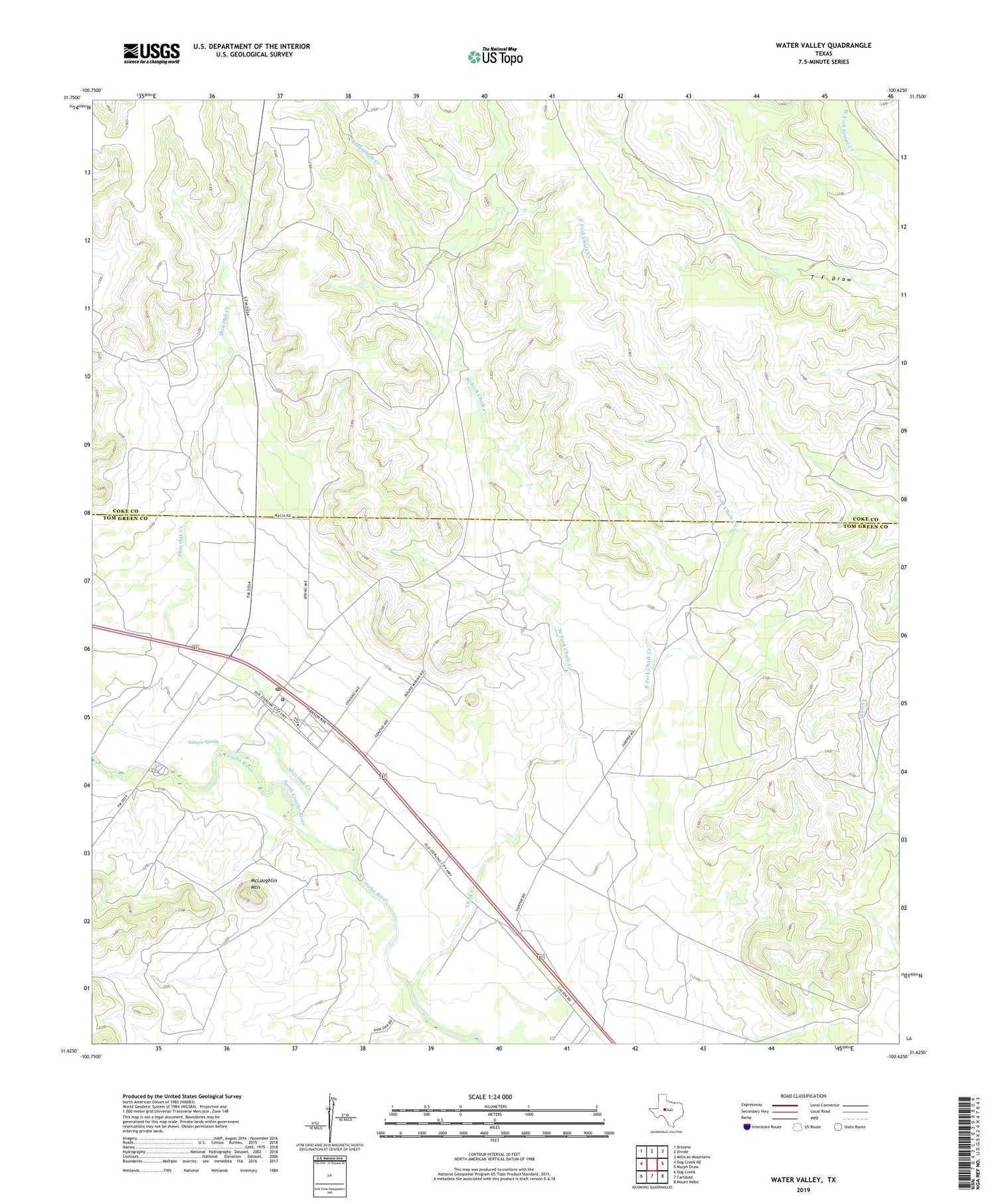 Water Valley Texas US Topo Map Image