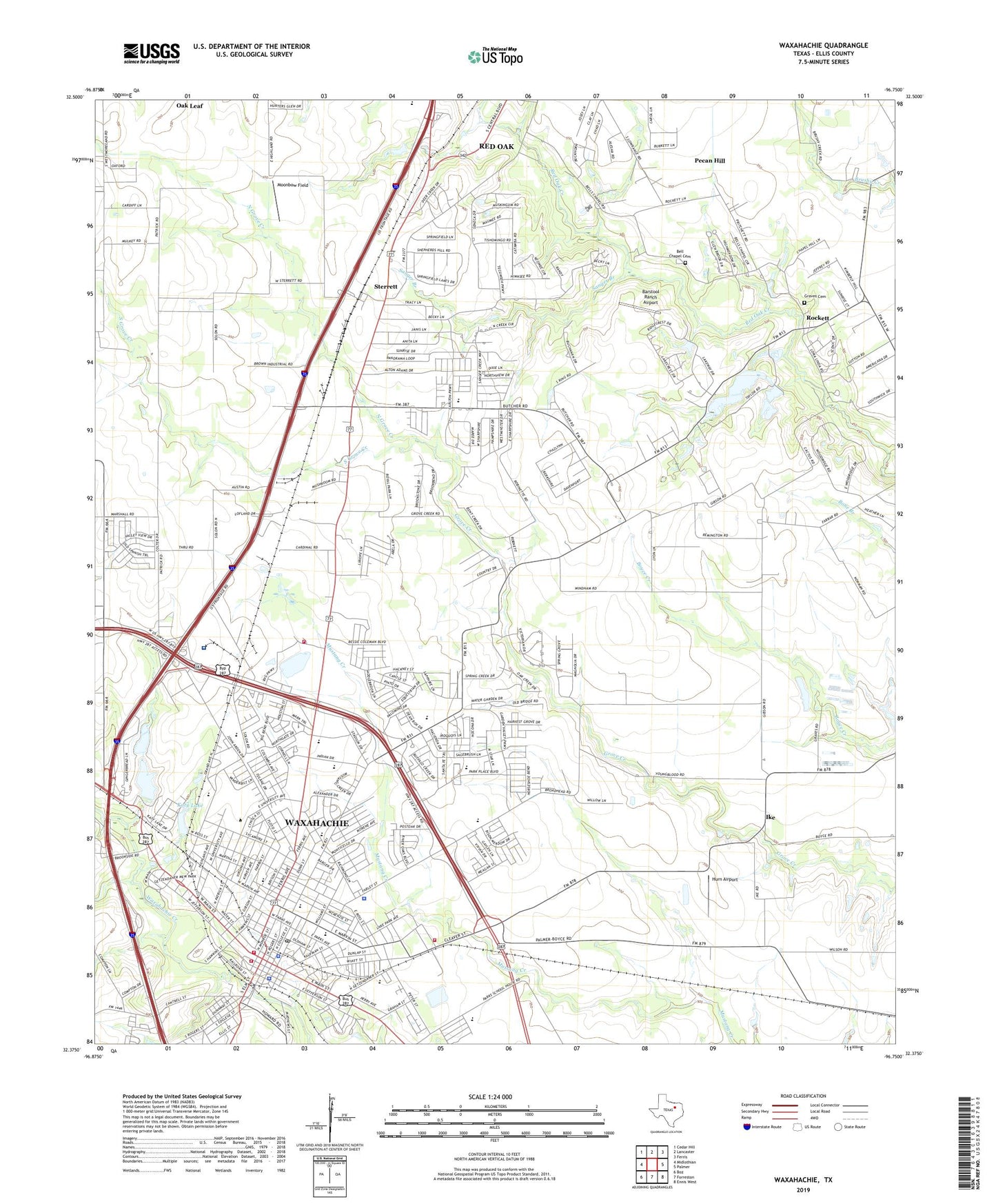 Waxahachie Texas US Topo Map Image