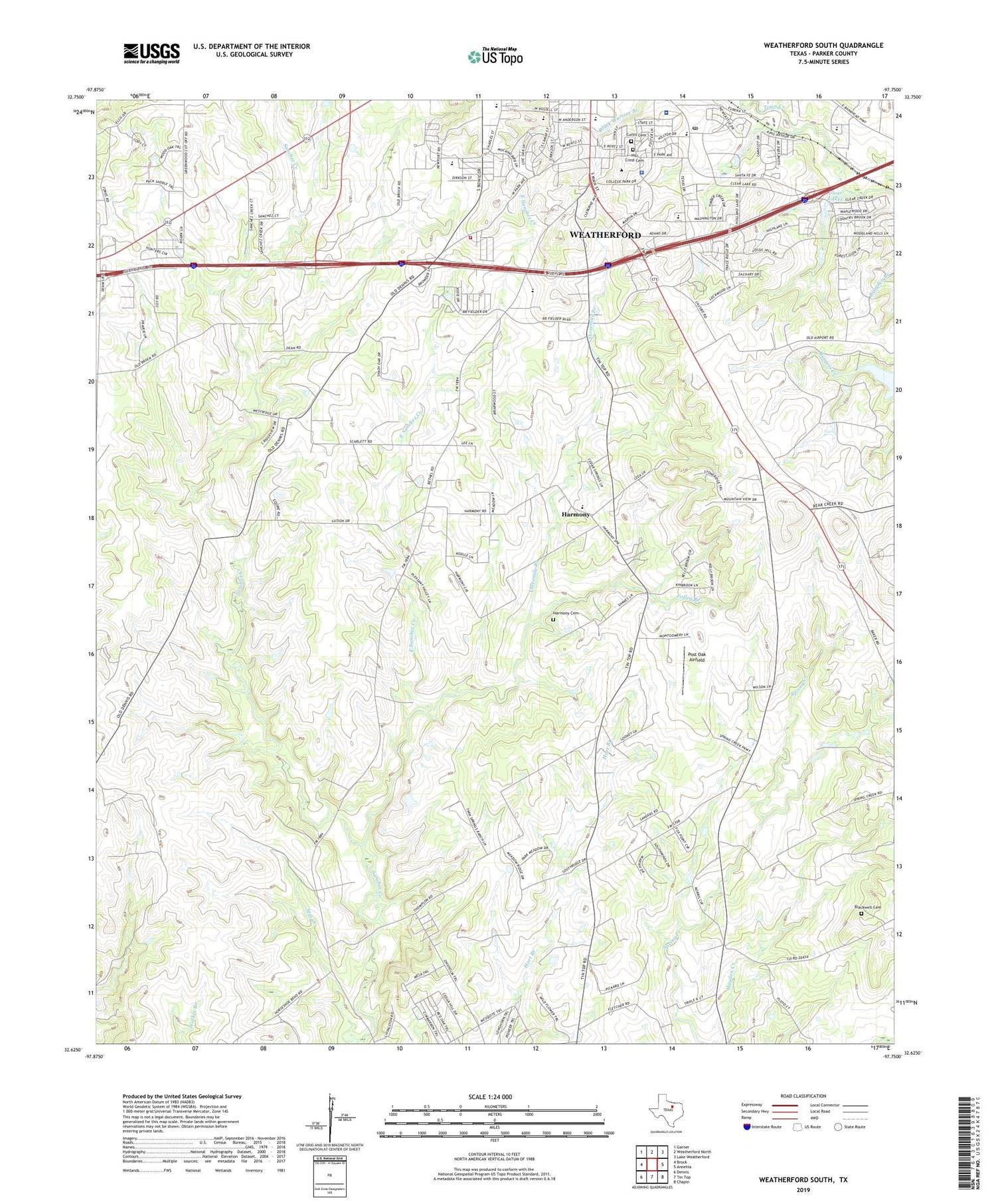 Weatherford South Texas US Topo Map Image