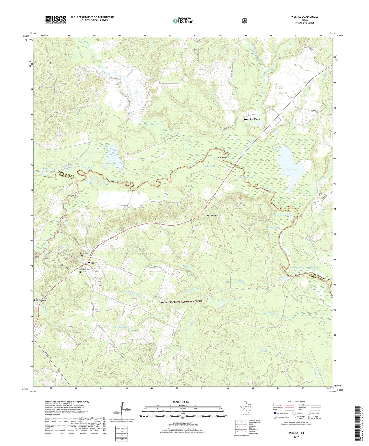 Weches Texas US Topo Map Image