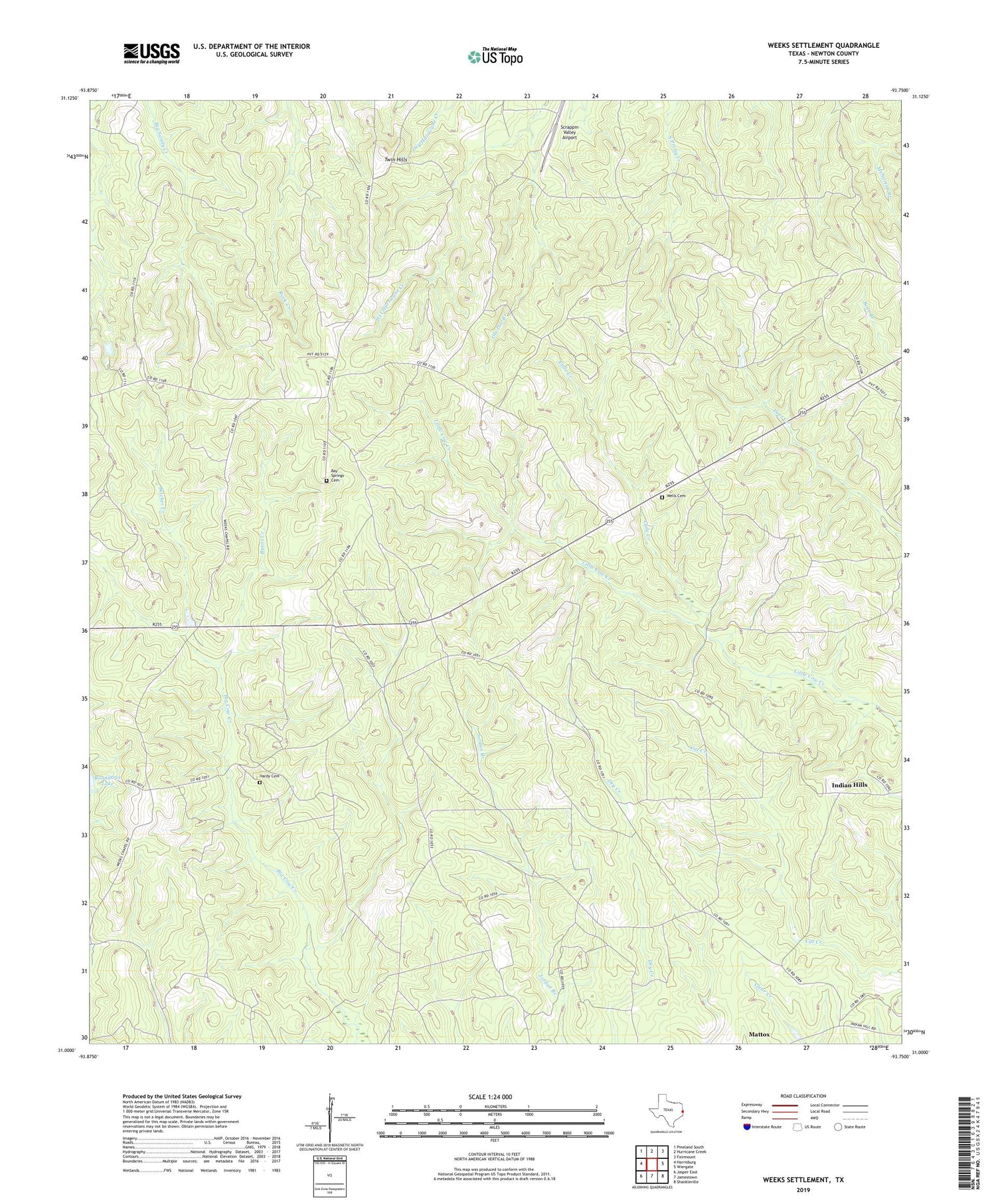 Weeks Settlement Texas US Topo Map Image
