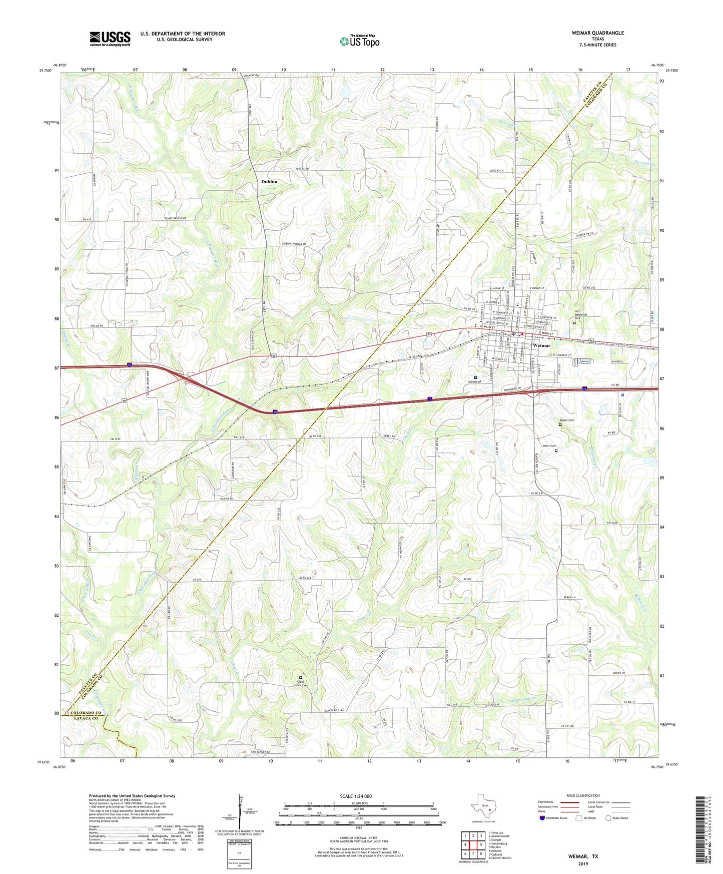 Weimar Texas US Topo Map Image