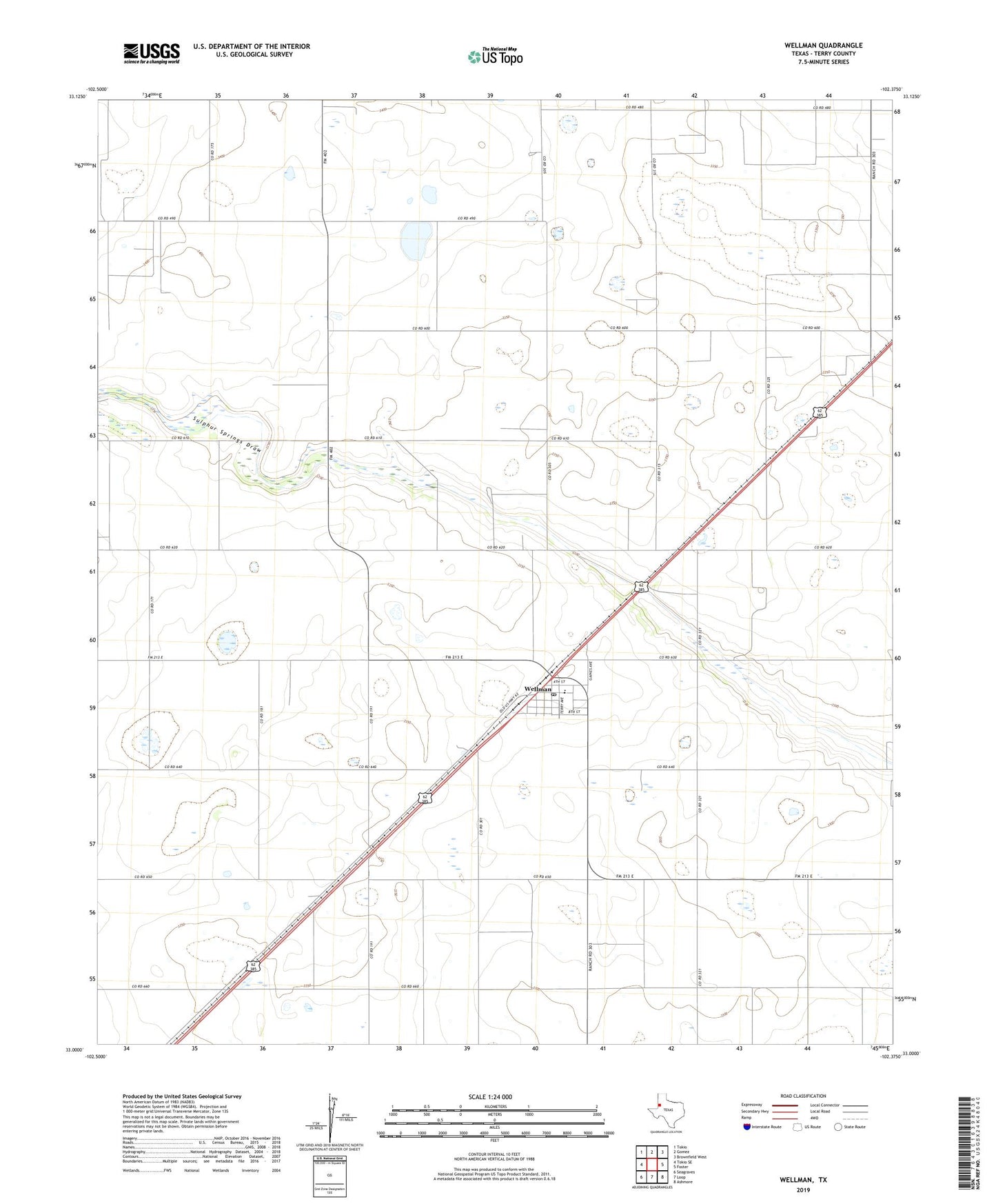 Wellman Texas US Topo Map Image