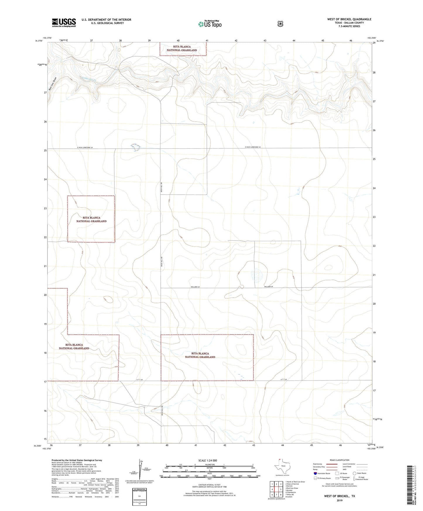 West of Brickel Texas US Topo Map Image