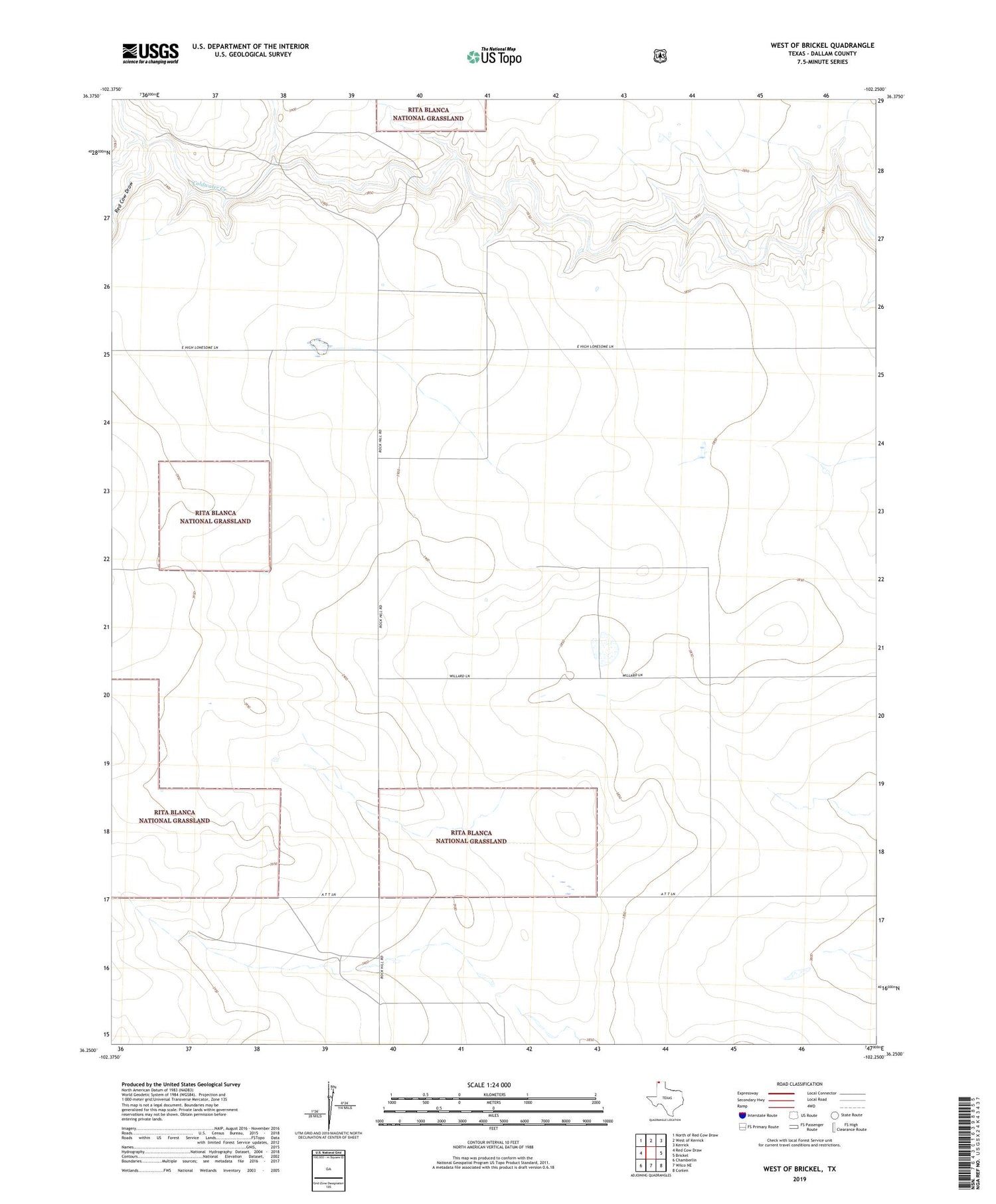 West of Brickel Texas US Topo Map Image