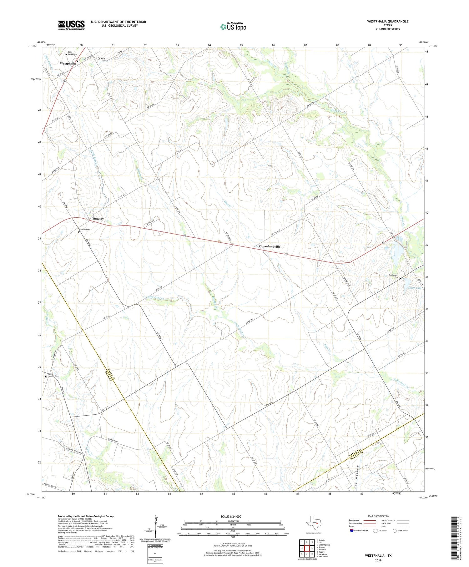 Westphalia Texas US Topo Map Image