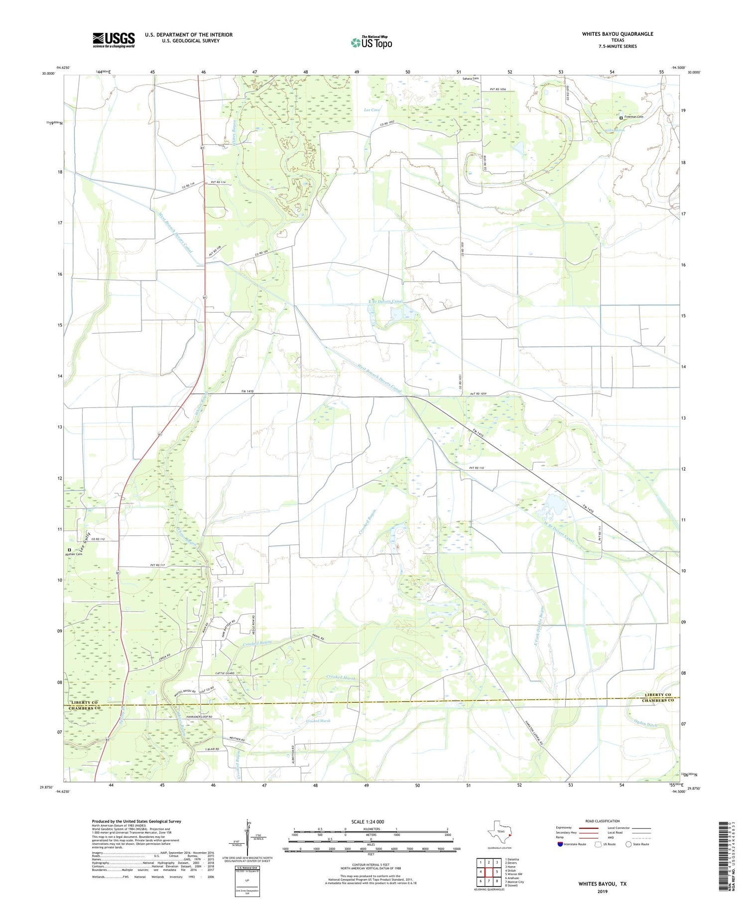 Whites Bayou Texas US Topo Map Image