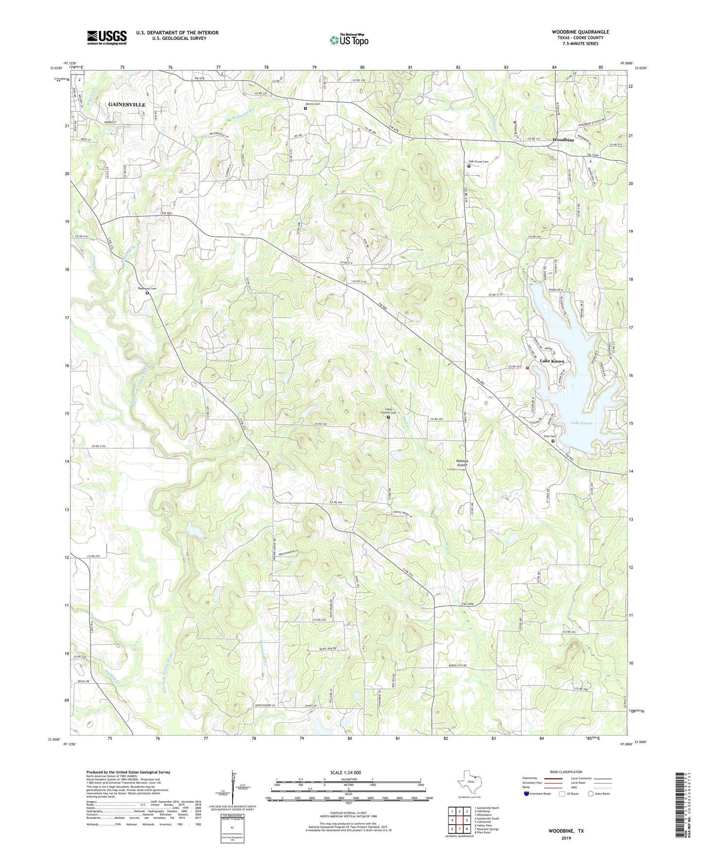 Woodbine Texas US Topo Map Image