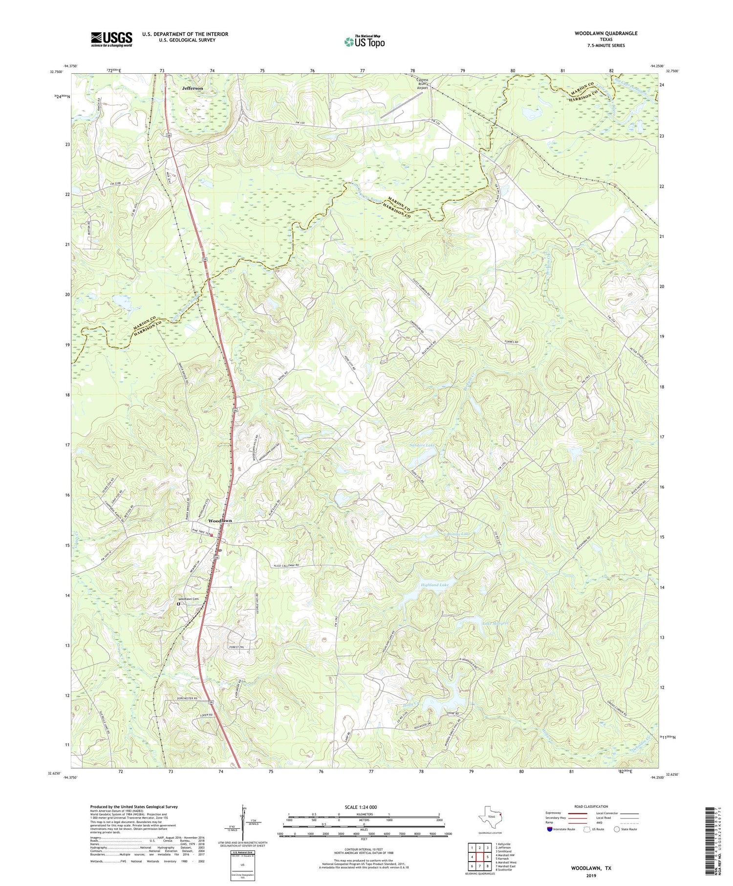 Woodlawn Texas US Topo Map Image