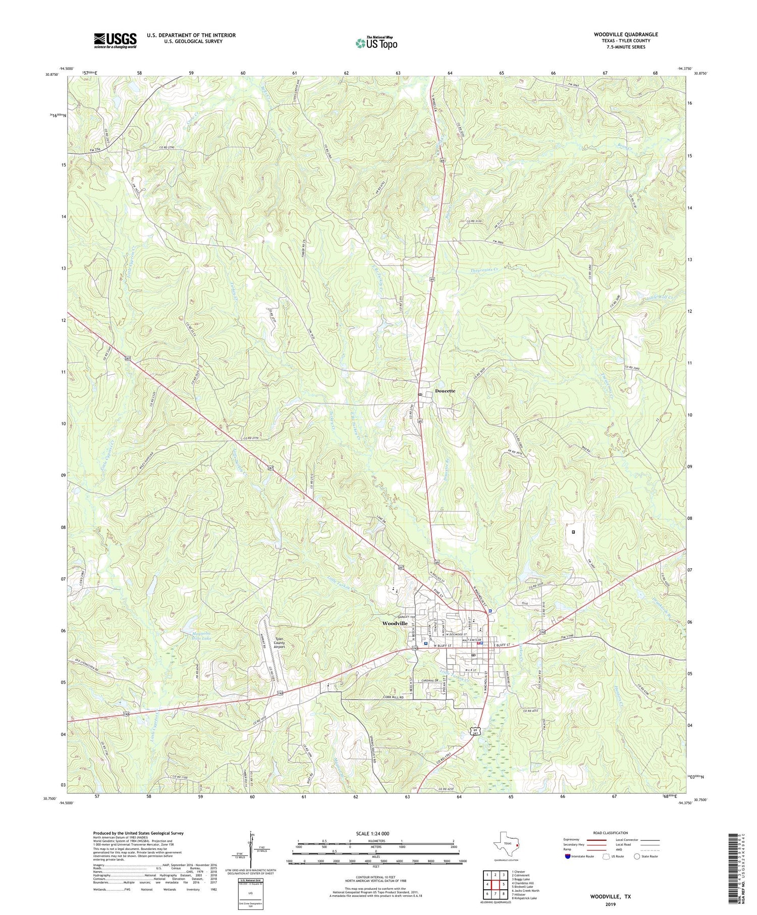 Woodville Texas US Topo Map Image