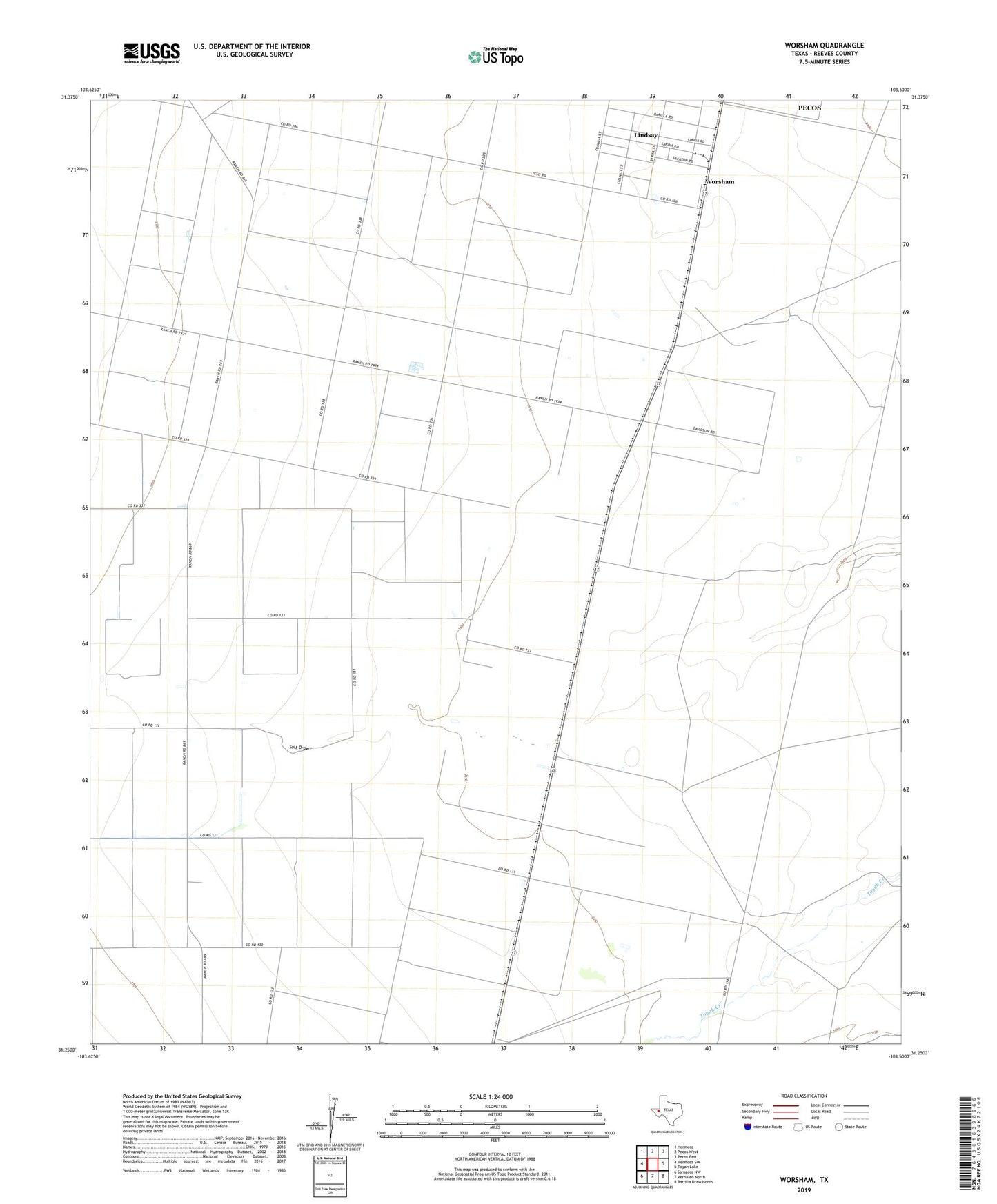 Worsham Texas US Topo Map Image