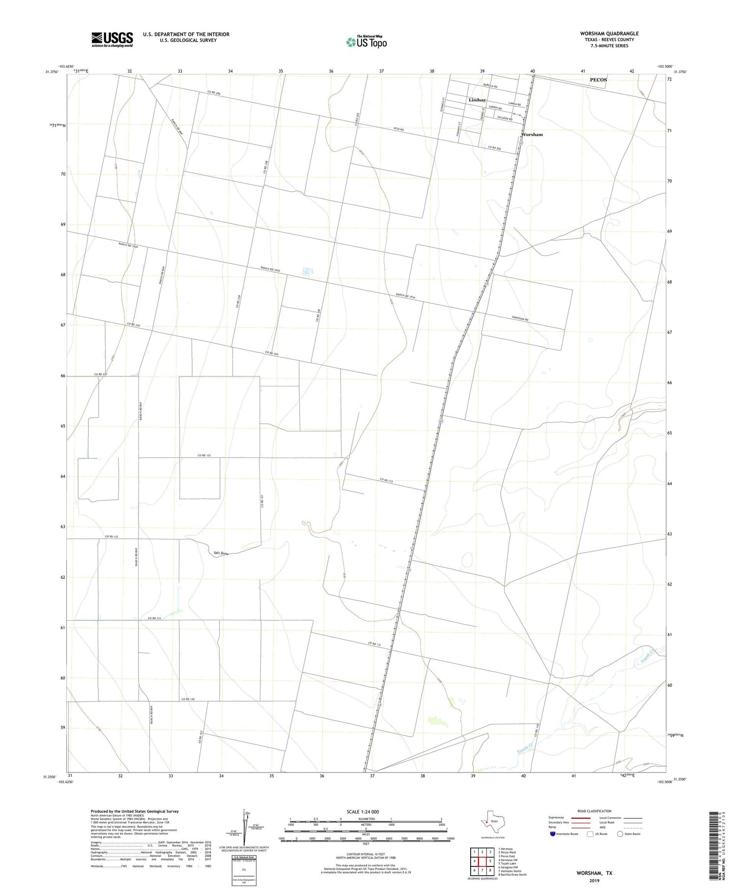 Worsham Texas US Topo Map Image