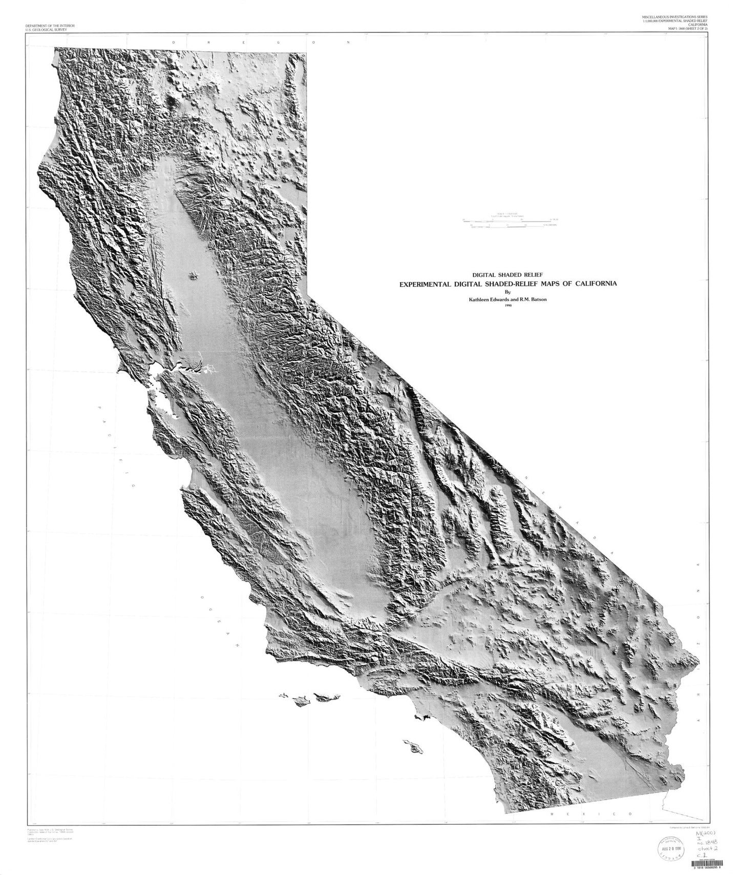 State of California Shaded Relief Grayscale Map