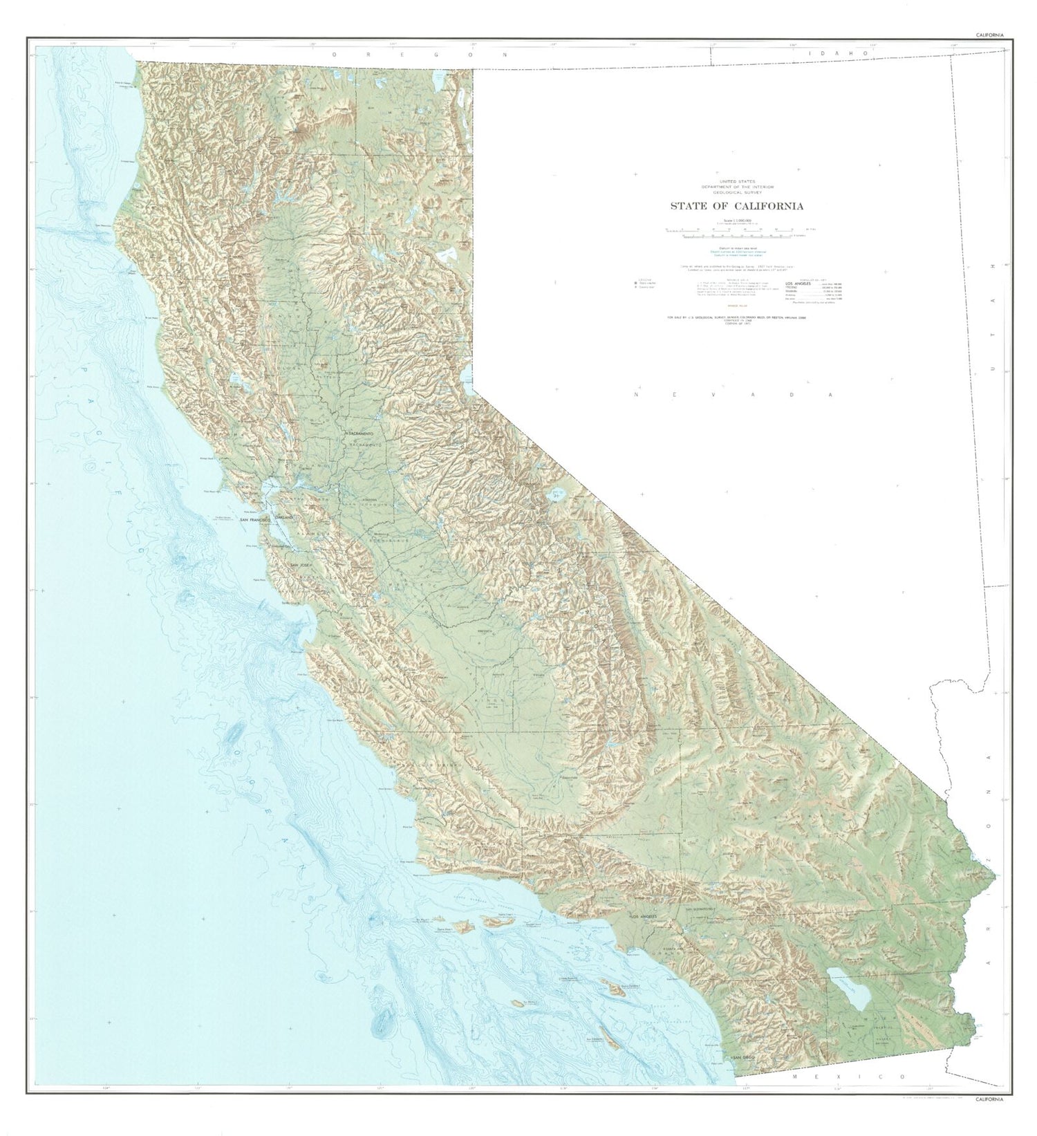 State of California Shaded Relief Topo Map