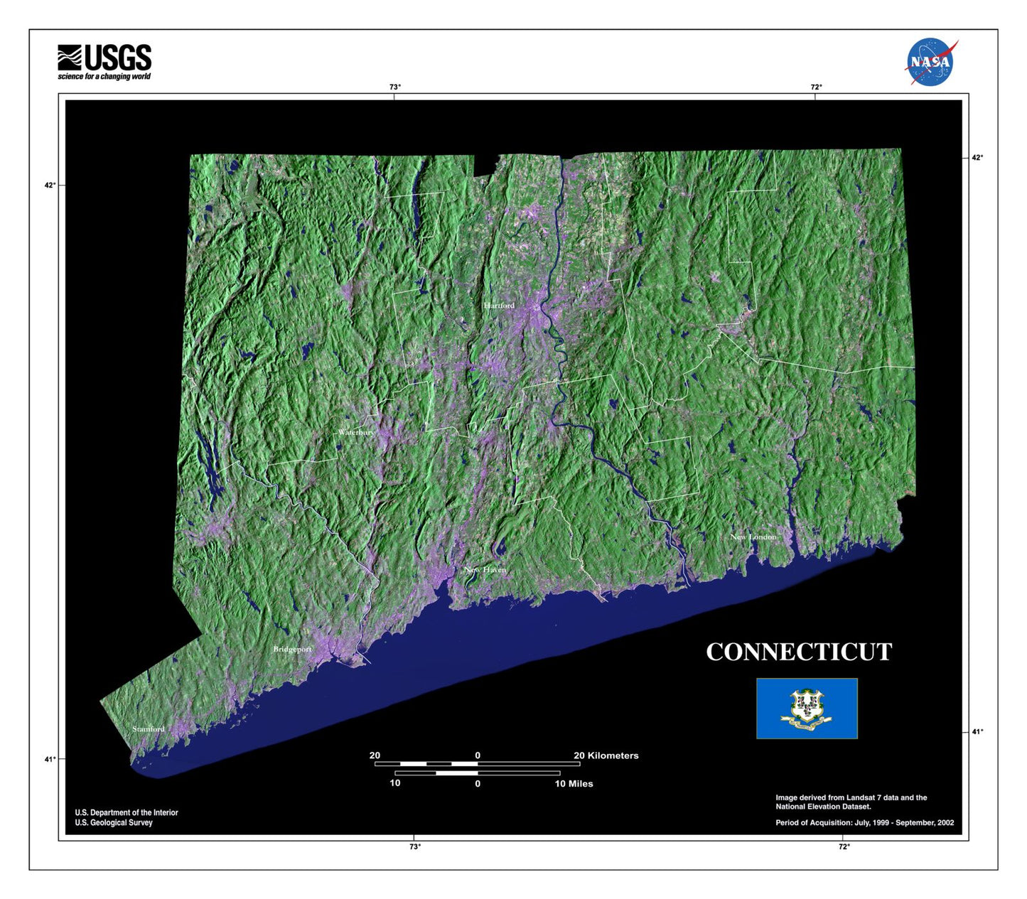 State of Connecticut Satellite Map