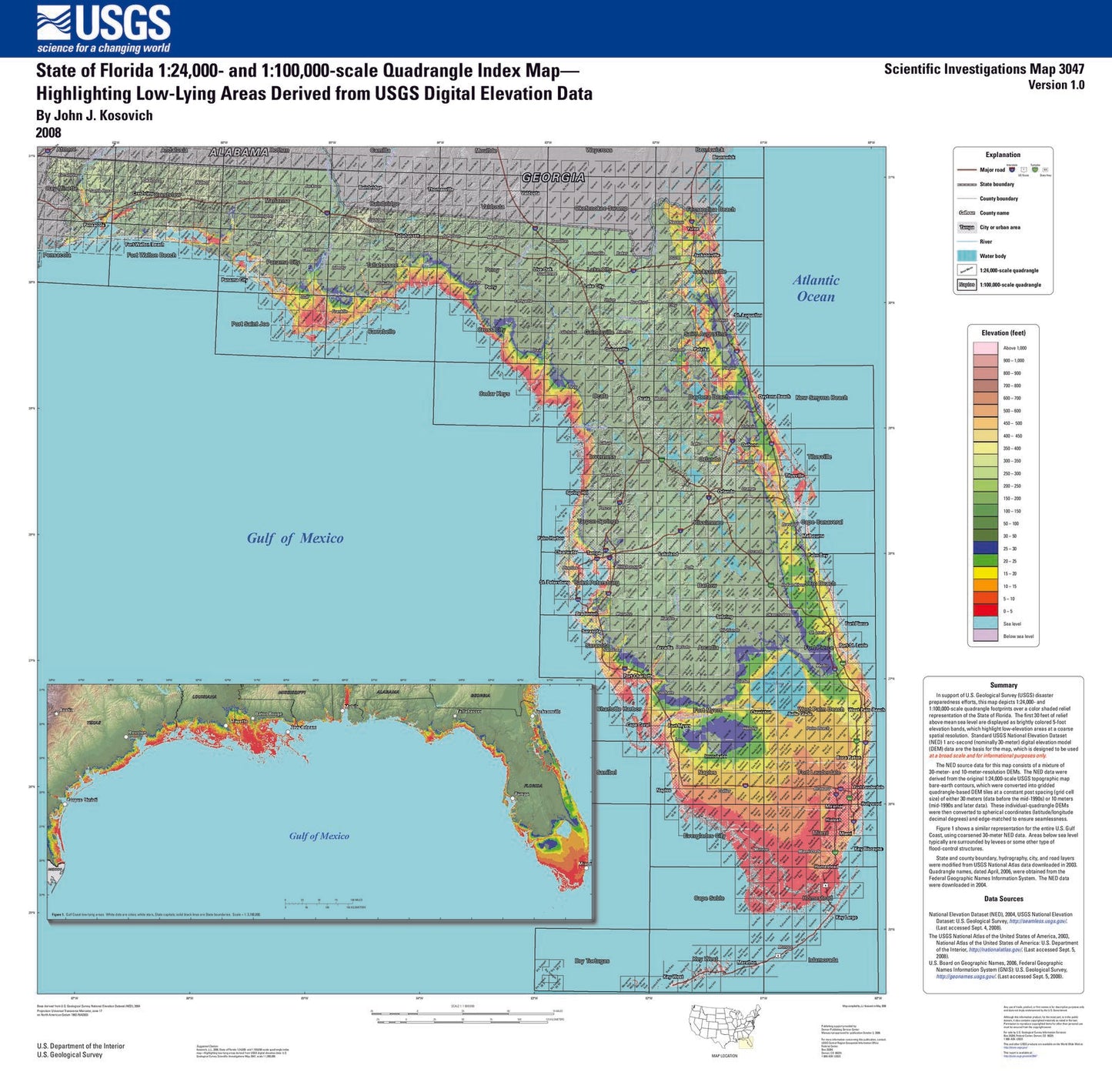 State of Florida Low Lying Areas Map