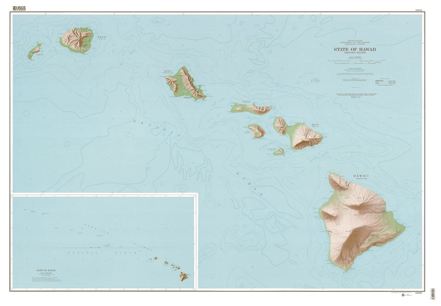 State of Hawaii Shaded Relief Topo Map