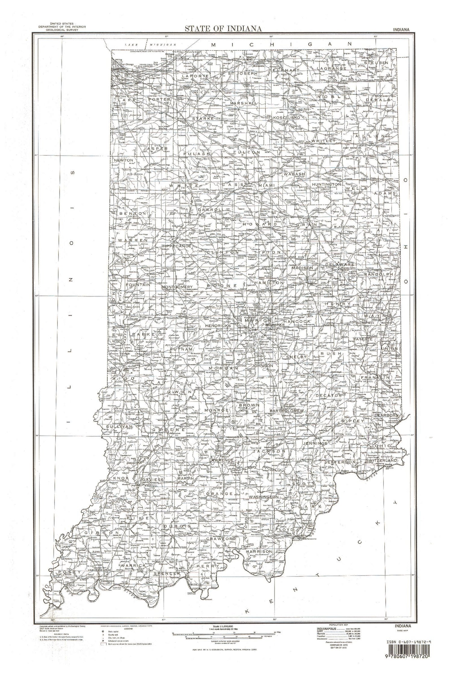 State of Indiana Line Drawing Map