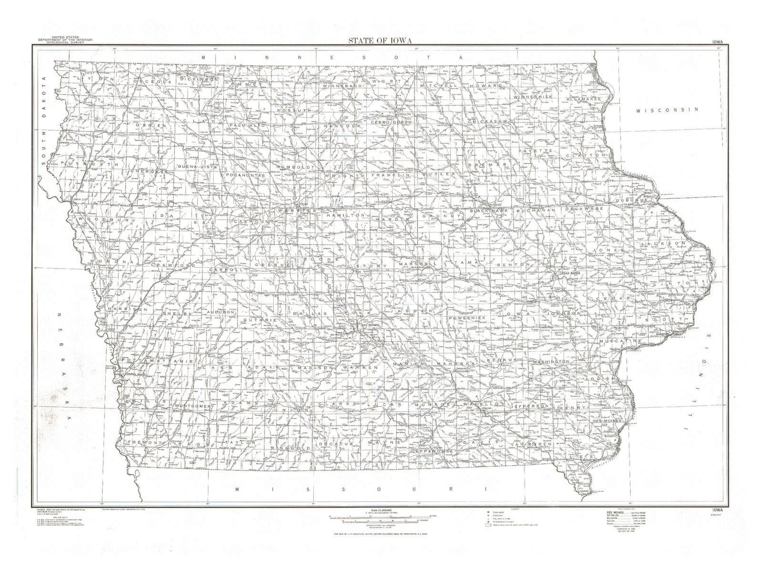 State of Iowa Line Drawing Map