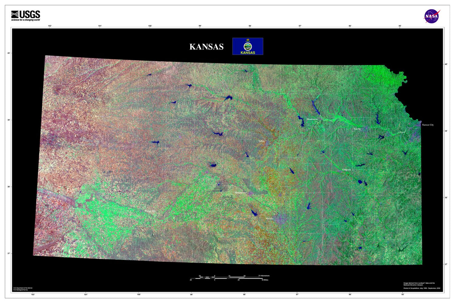 State of Kansas Satellite Map