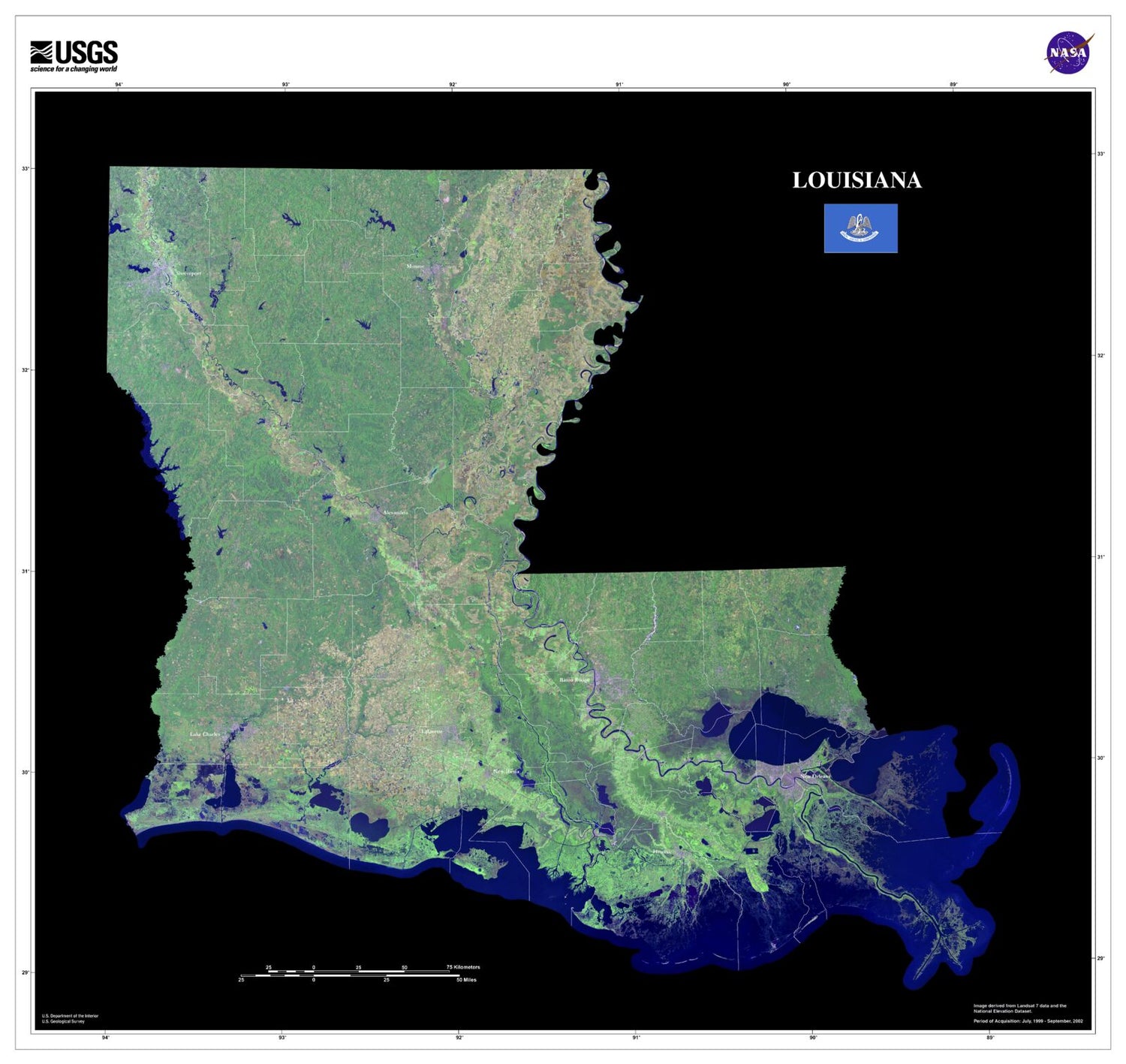 State of Louisiana Satellite Map