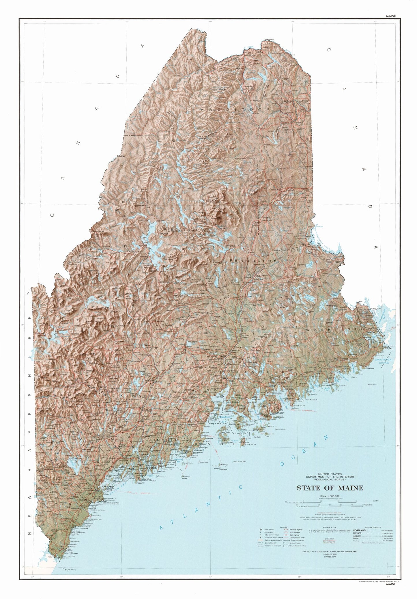 State of Maine Shaded Relief Topo Map