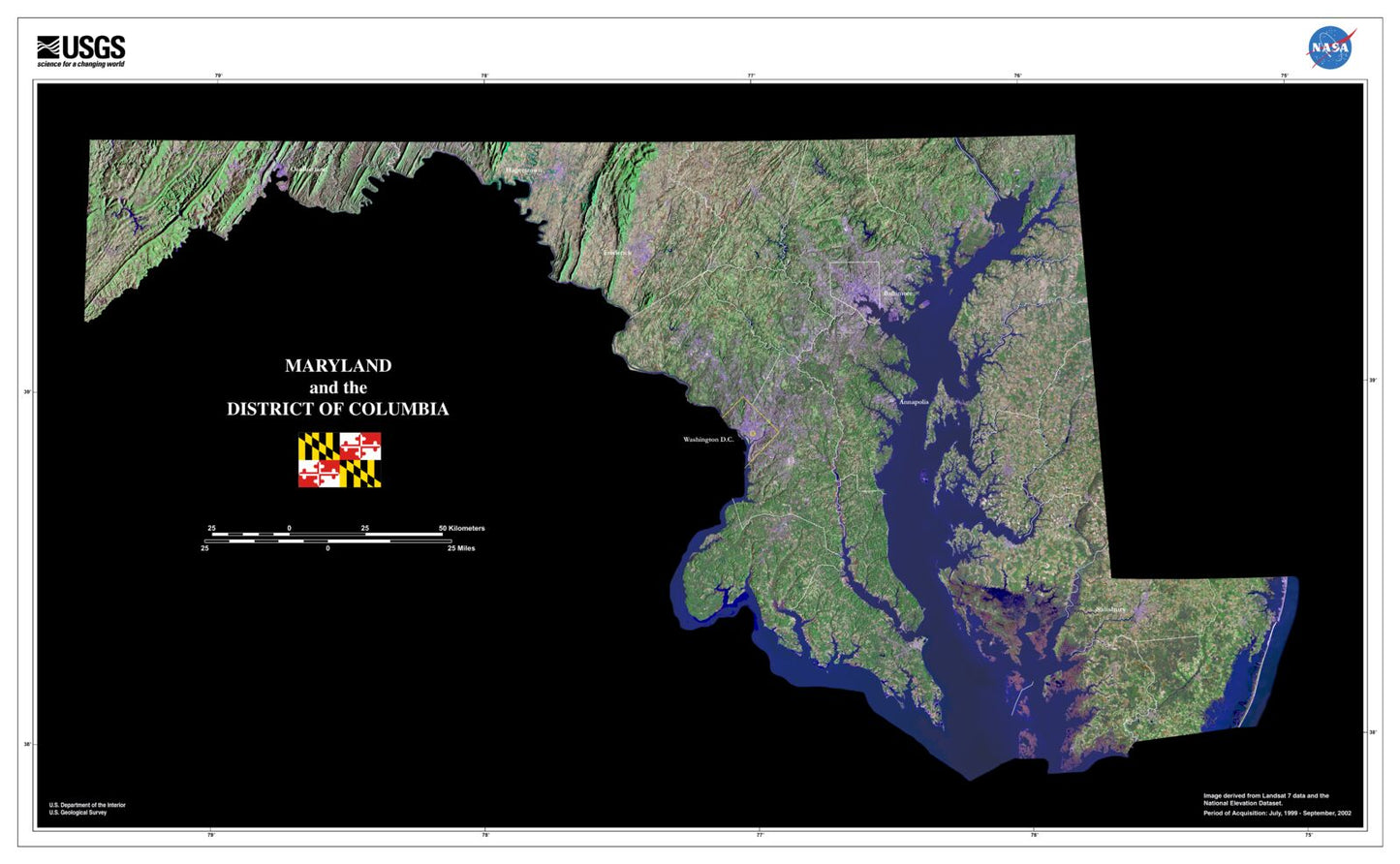 State of Maryland and Washington DC Satellite Map