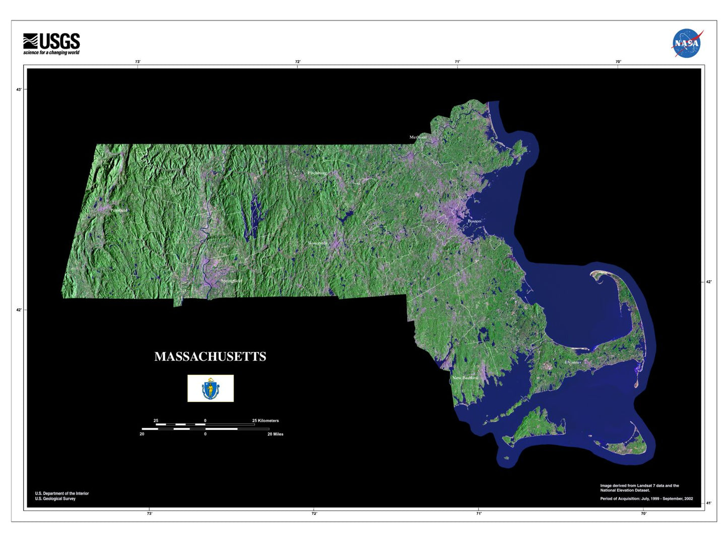 State of Massachusetts Satellite Map