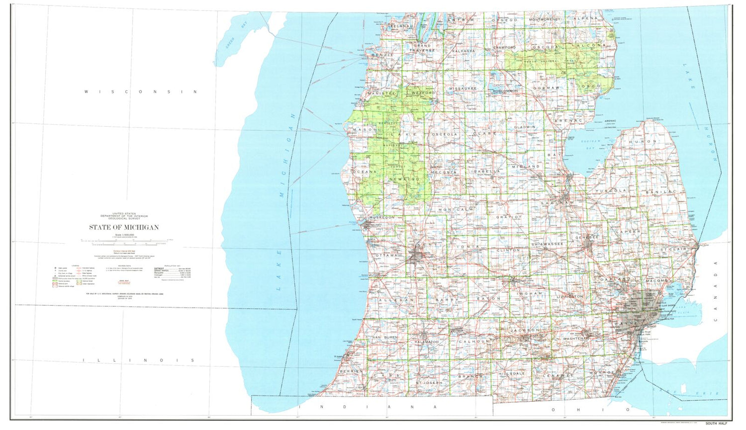 State of Michigan South Topographic Map