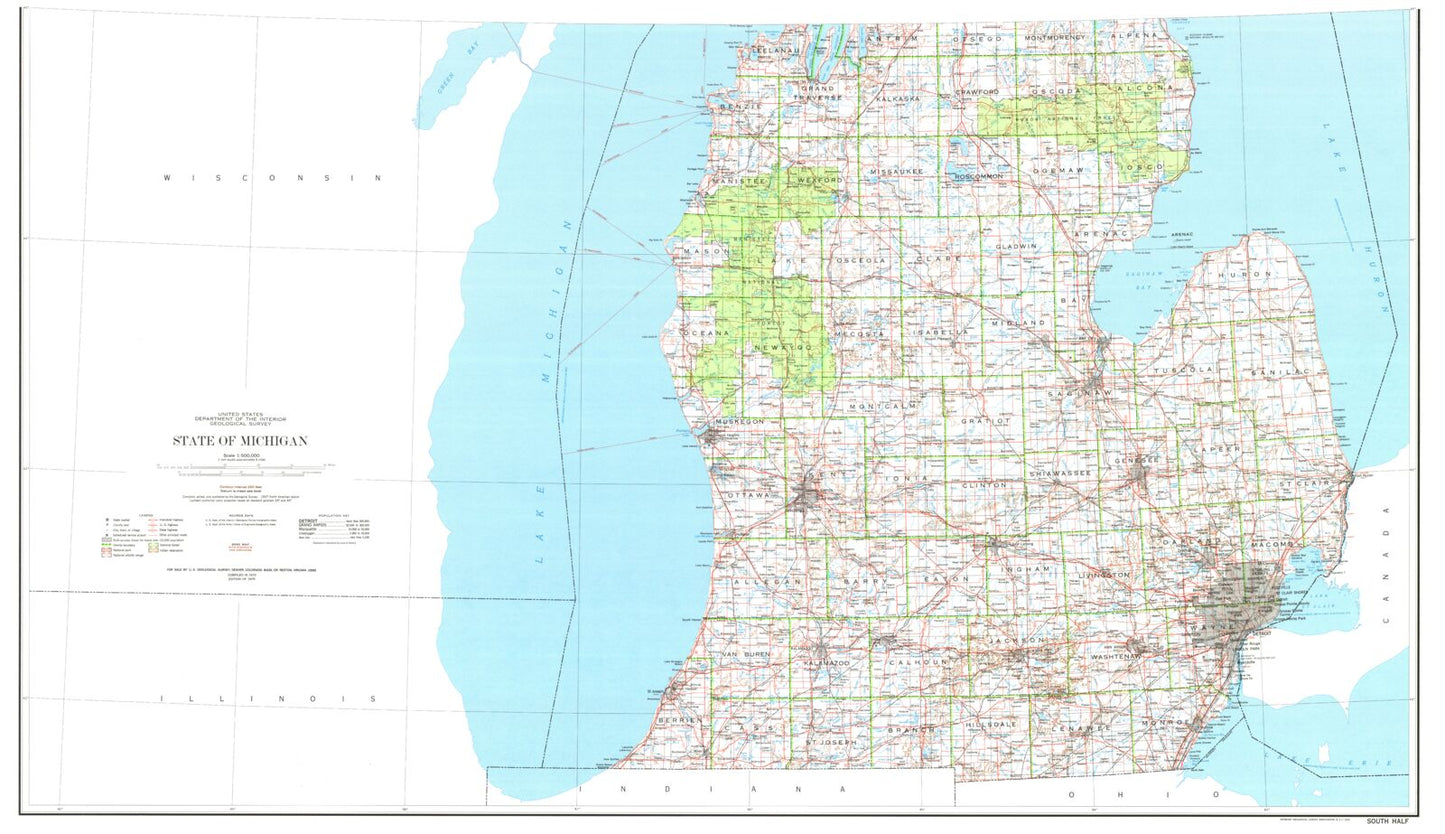 State of Michigan South Topographic Map