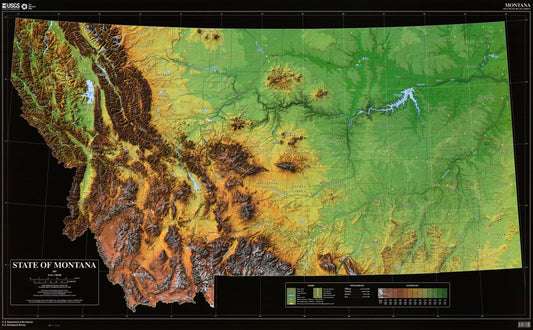 State of Montana Shaded Relief Color Map